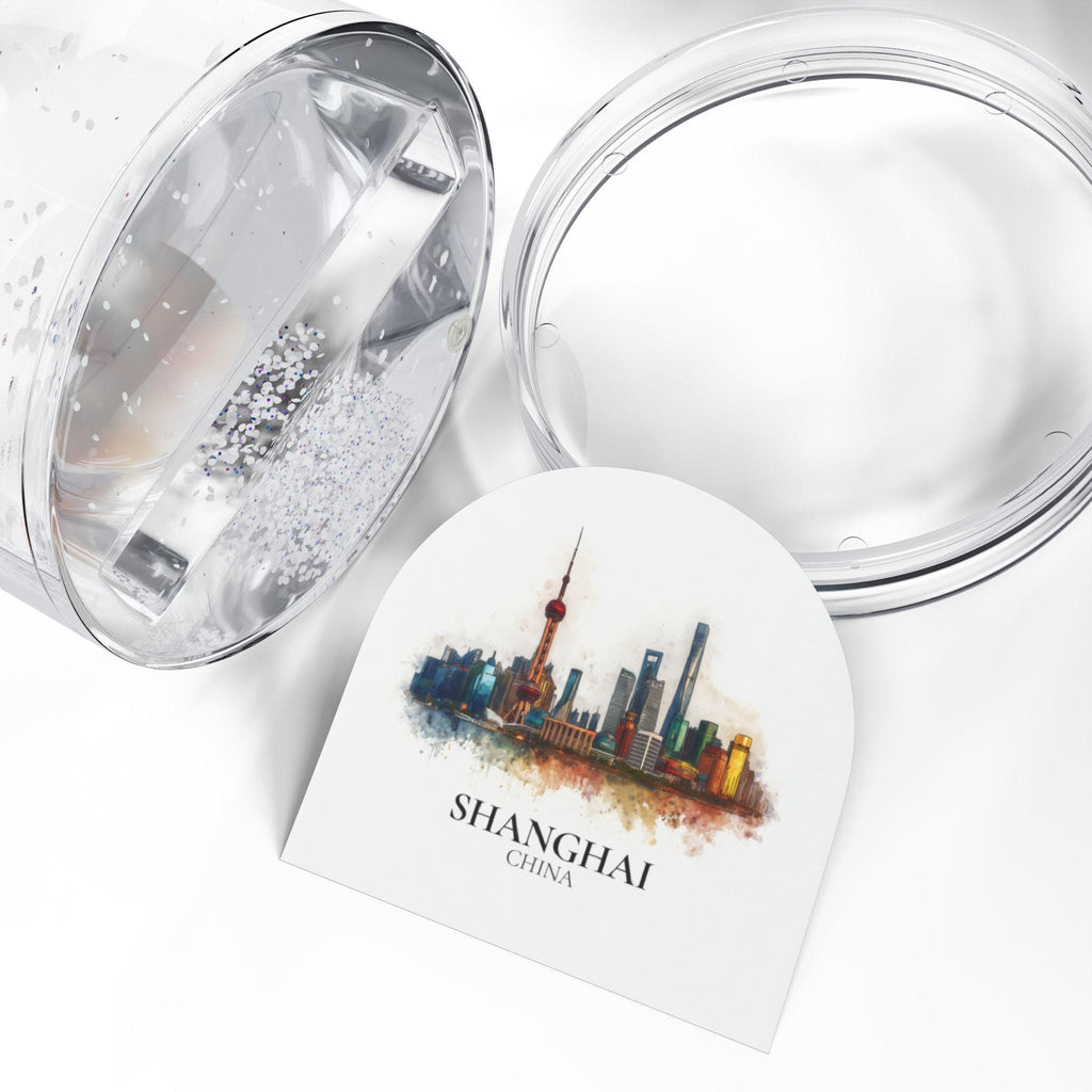Shanghai China Snow Globe, Personalized Watercolor, Custom Travel Souvenir Keepsake City Dome