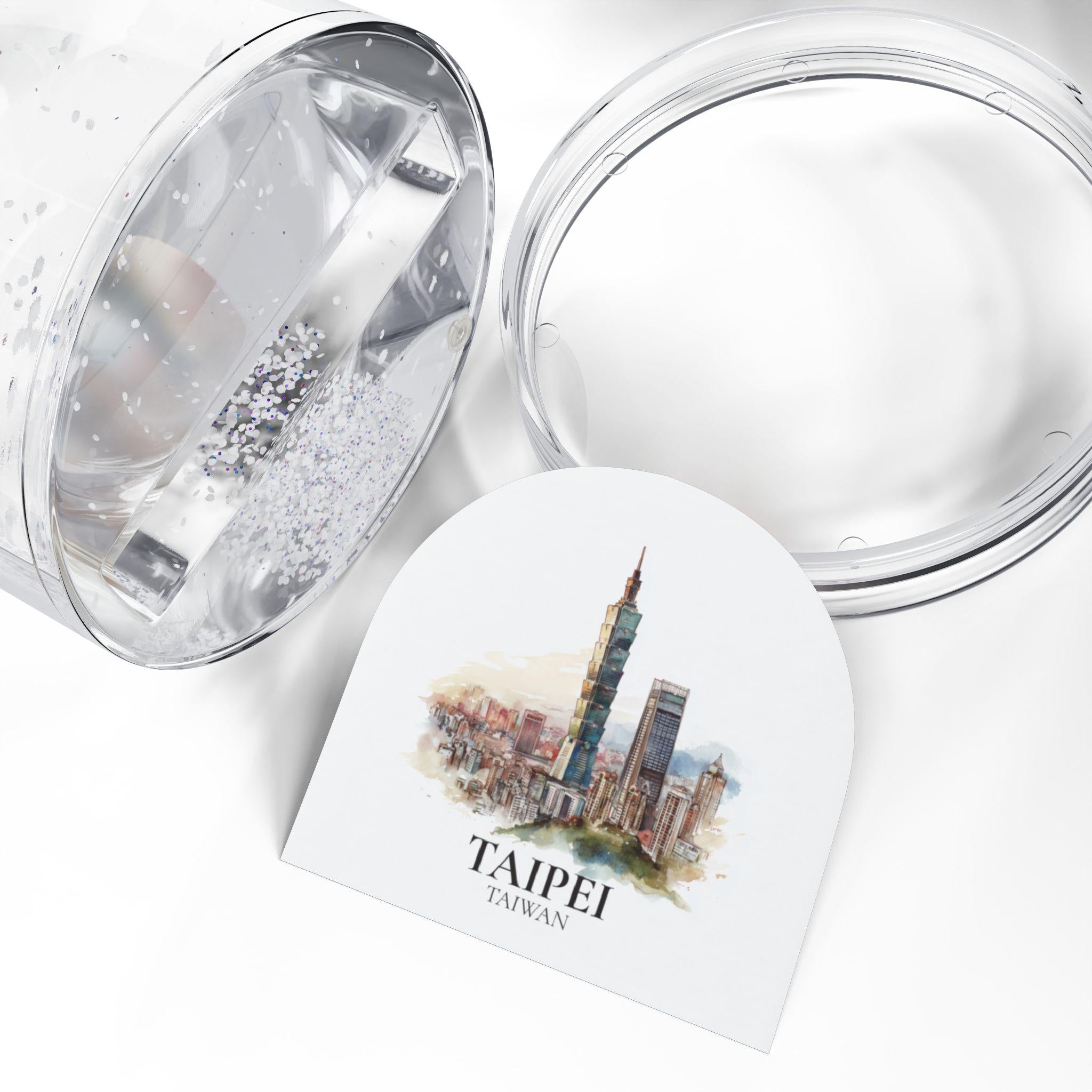 Taipei Taiwan Snow Globe, Personalized Watercolor, Custom Travel Souvenir Keepsake City Dome
