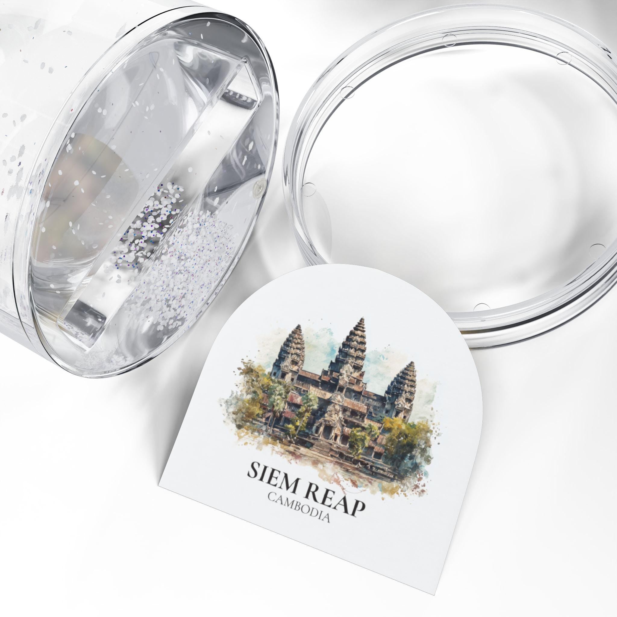 Siem Reap Cambodia Snow Globe, Personalized Watercolor, Custom Travel Souvenir Keepsake City Dome