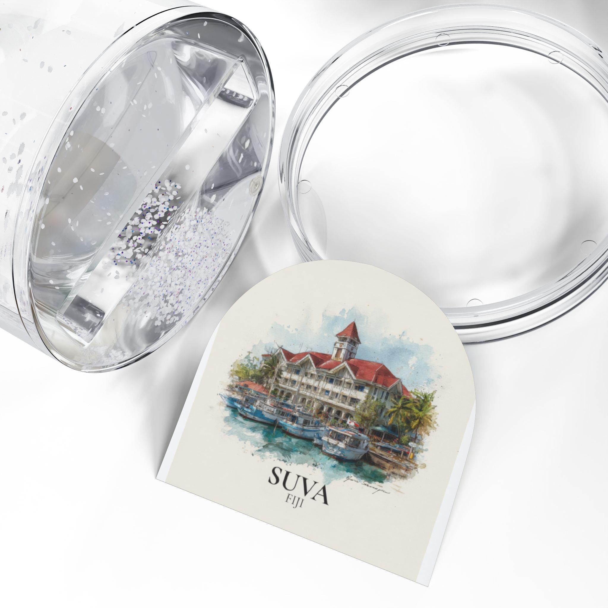 Suva Fiji Snow Globe, Personalized Watercolor, Custom Travel Souvenir Keepsake City Dome
