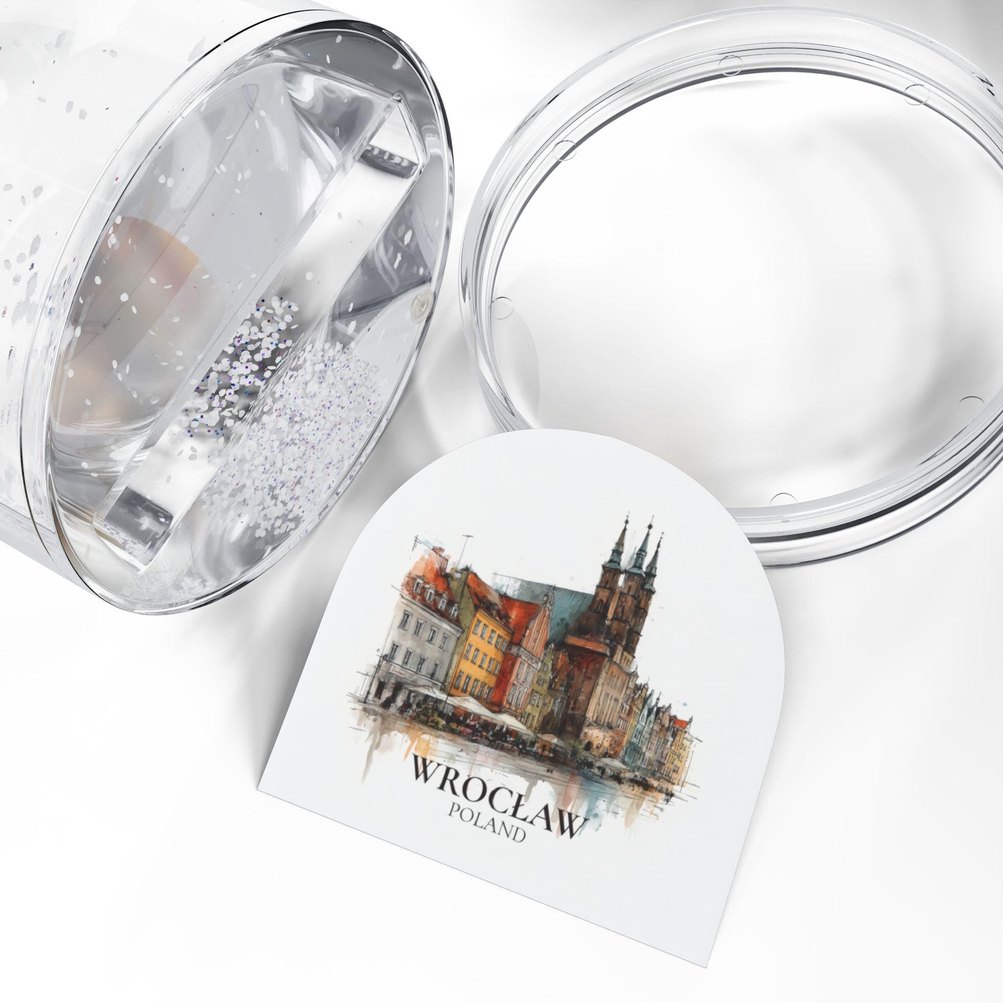 Wroclaw Poland Snow Globe, Personalized Watercolor, Custom Travel Souvenir Keepsake City Dome