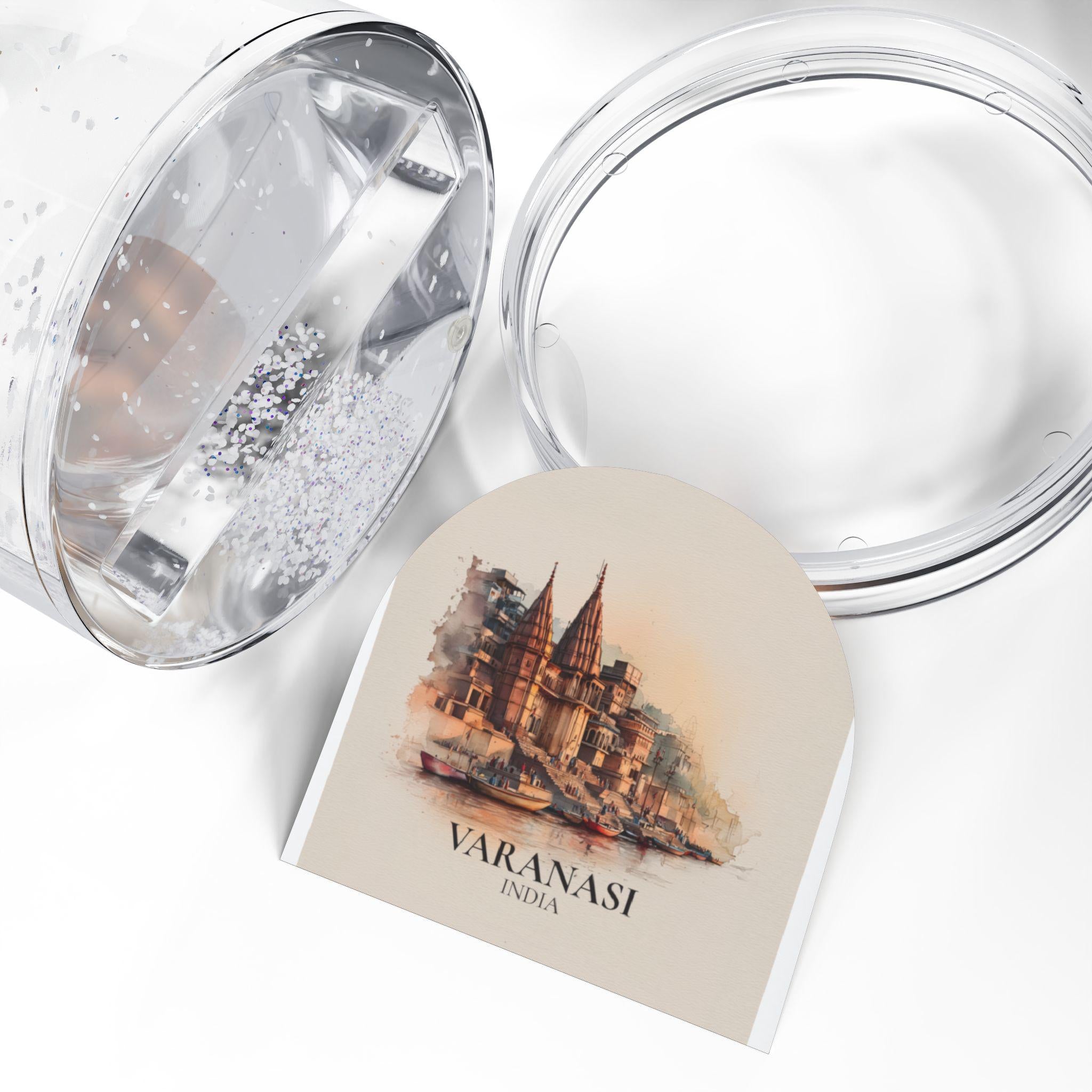 Varanasi India Snow Globe, Personalized Watercolor, Custom Travel Souvenir Keepsake City Dome