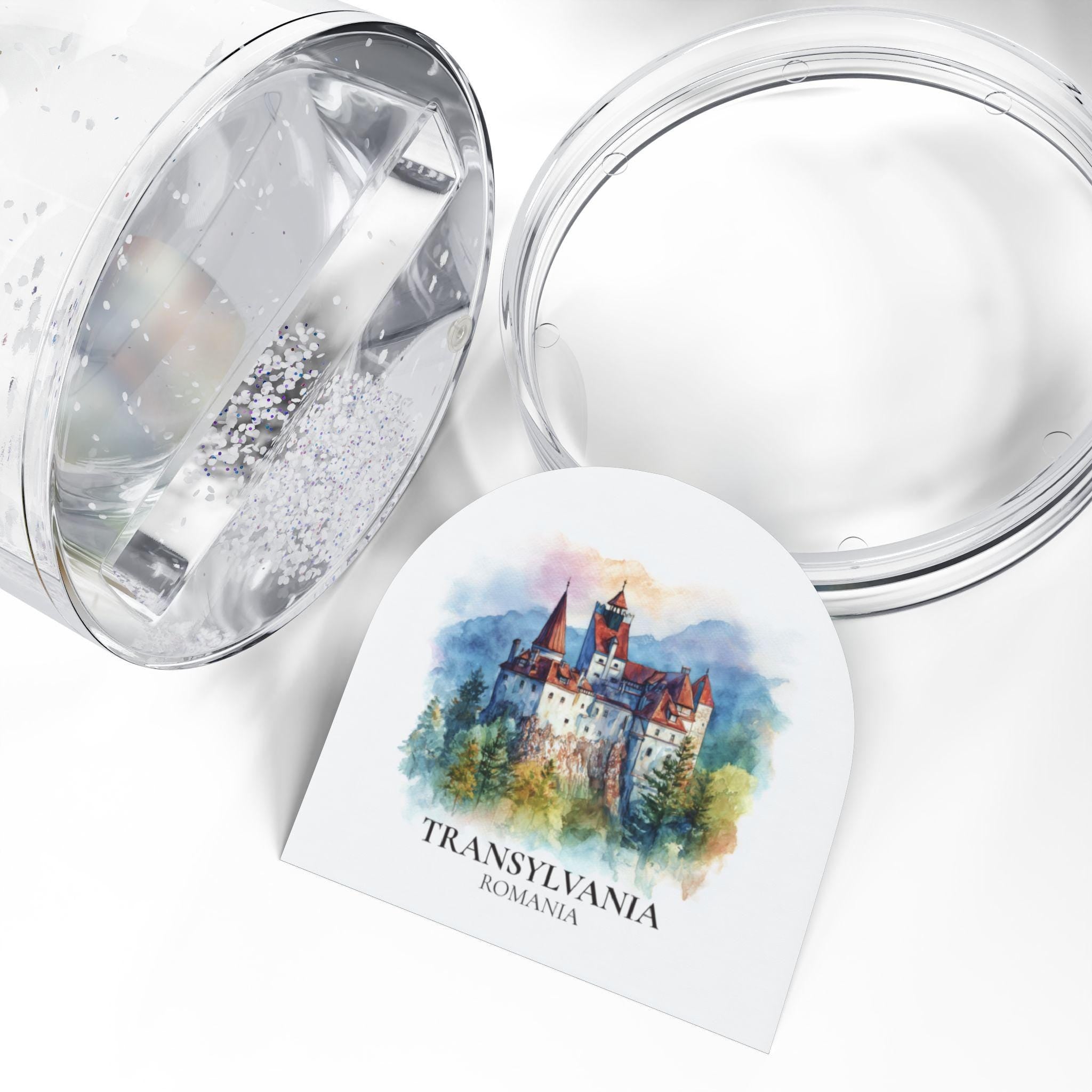 Transylvania Romania Snow Globe, Personalized Watercolor, Custom Travel Souvenir Keepsake City Dome