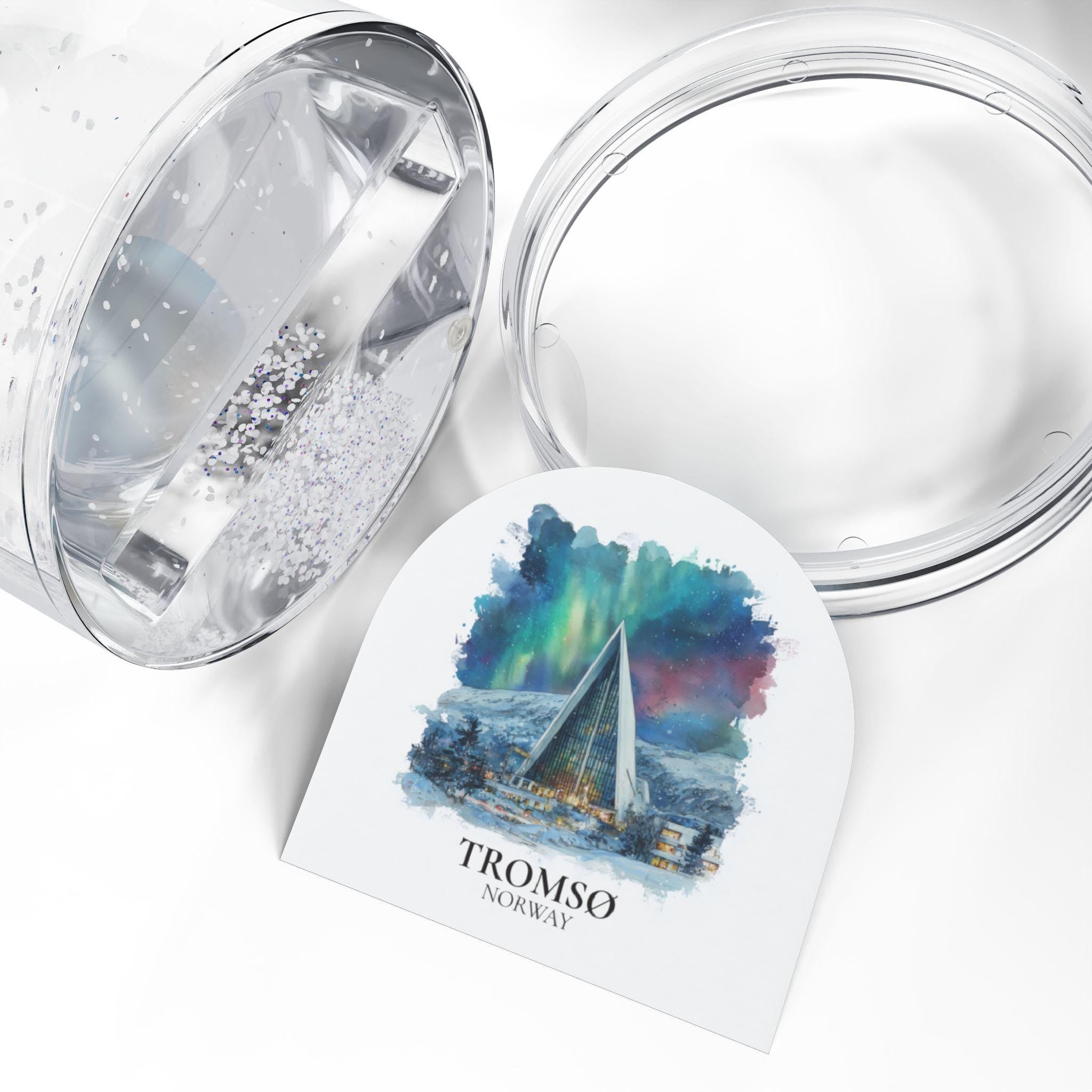 Tromso Norway Snow Globe, Personalized Watercolor, Custom Travel Souvenir Keepsake City Dome
