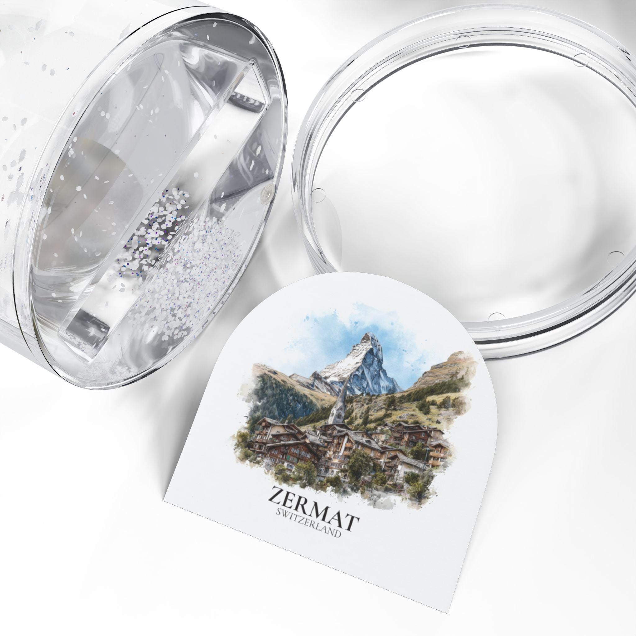 Zermatt Switzerland Snow Globe, Personalized Watercolor, Custom Travel Souvenir Keepsake City Dome