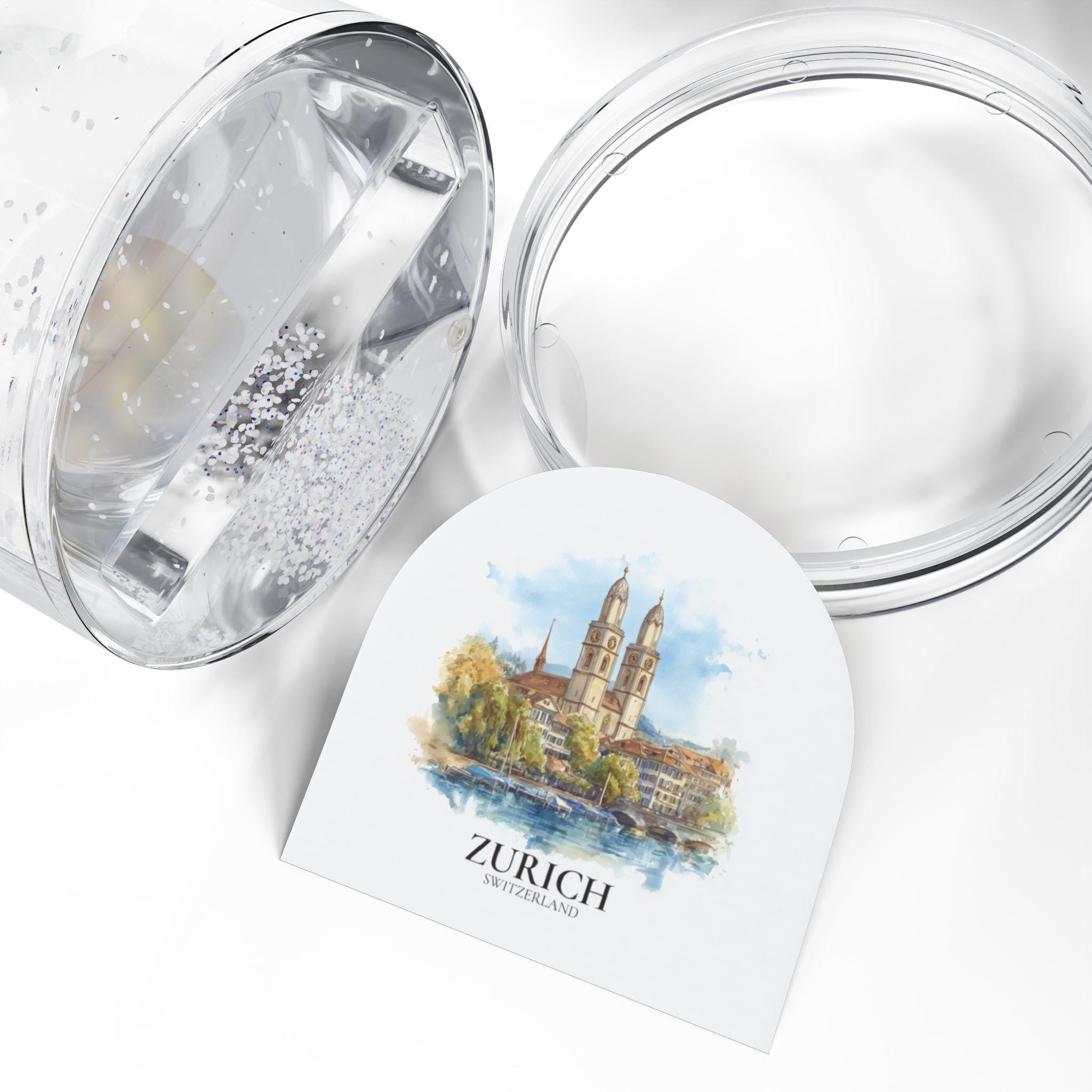Zurich Switzerland Snow Globe, Personalized Watercolor, Custom Travel Souvenir Keepsake City Dome