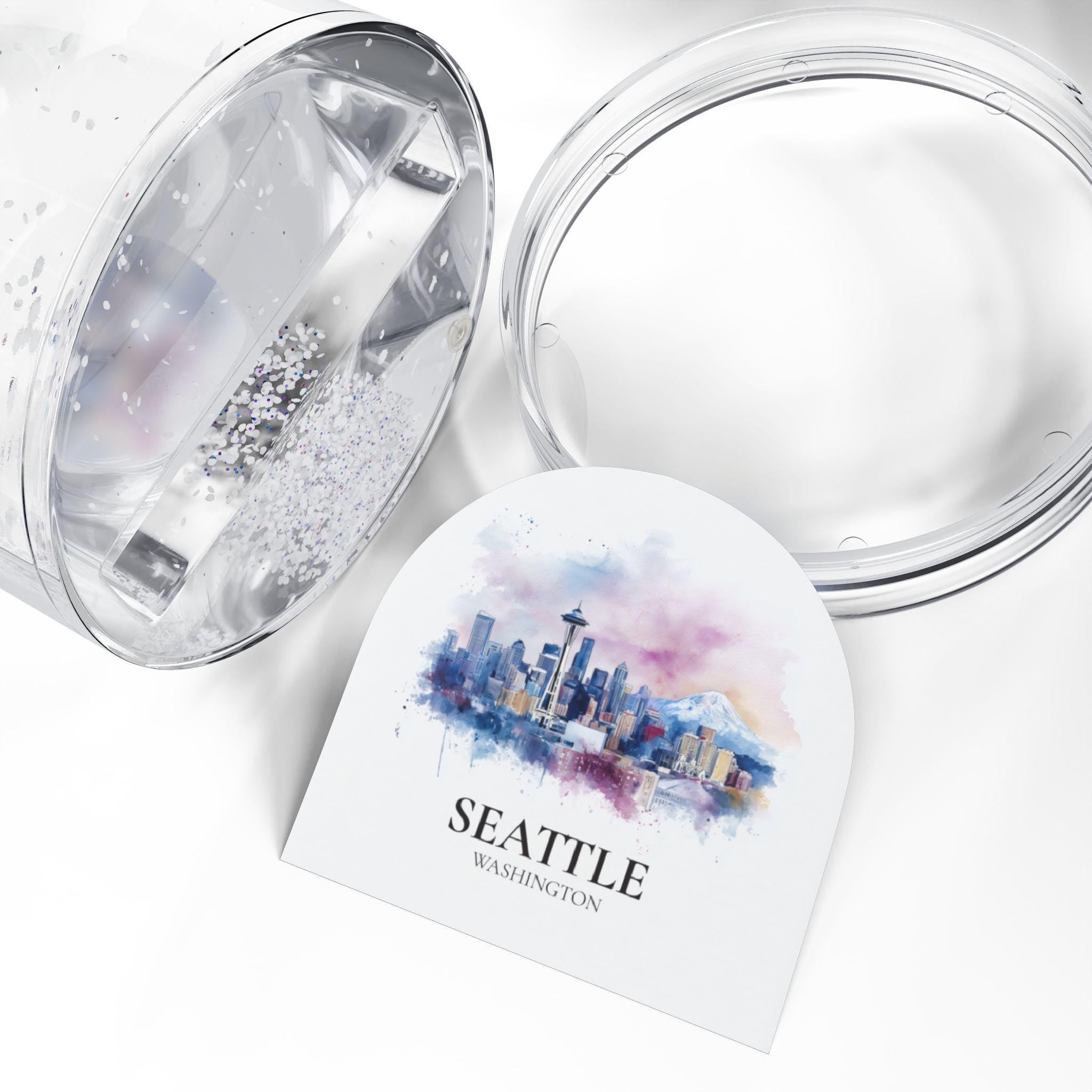 Seattle Washington Snow Globe, Personalized Watercolor, Custom Travel Souvenir Keepsake City Dome