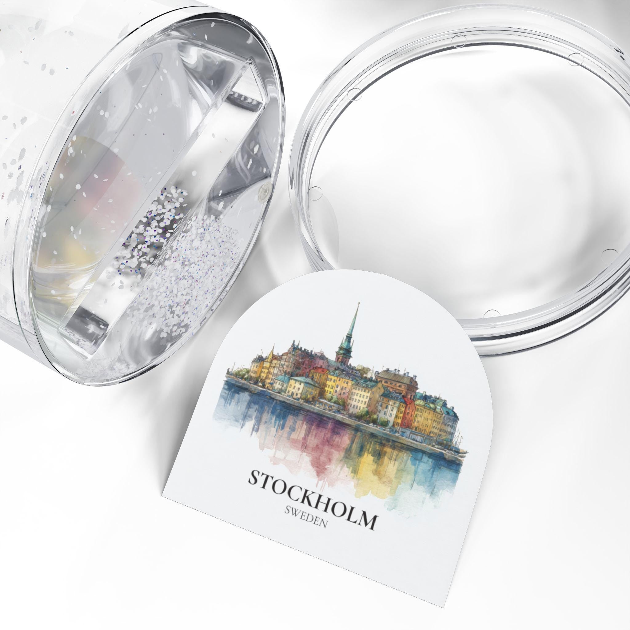 Stockholm Sweden Snow Globe, Personalized Watercolor, Custom Travel Souvenir Keepsake City Dome