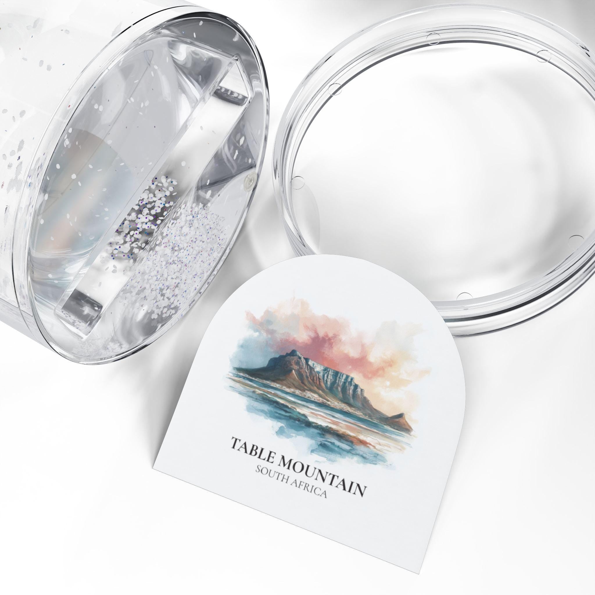 Table Mountain South Africa Snow Globe, Personalized Watercolor, Custom Travel Souvenir Keepsake City Dome