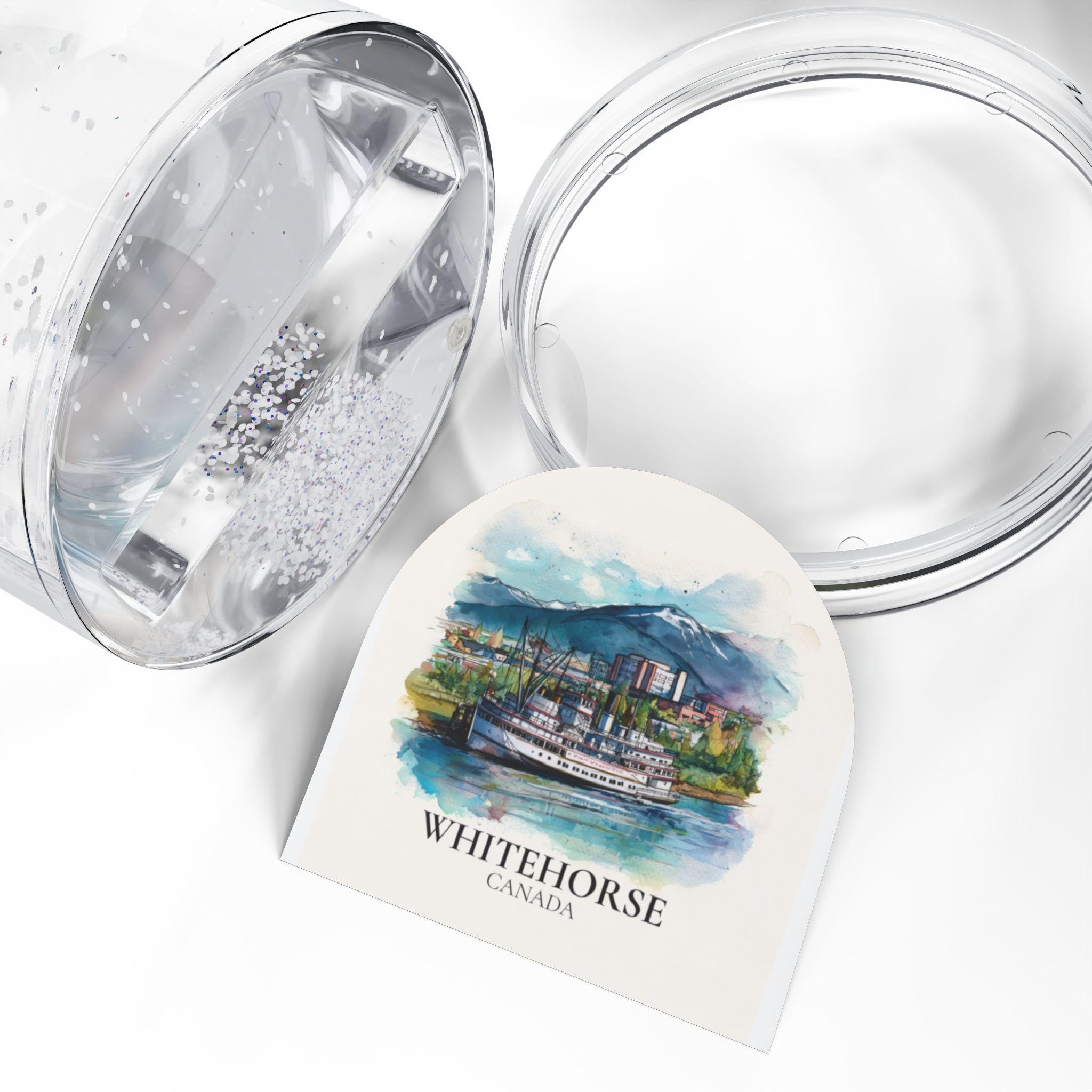 Whitehorse Canada Yukon Snow Globe, Personalized Watercolor, Custom Travel Souvenir Keepsake City Dome