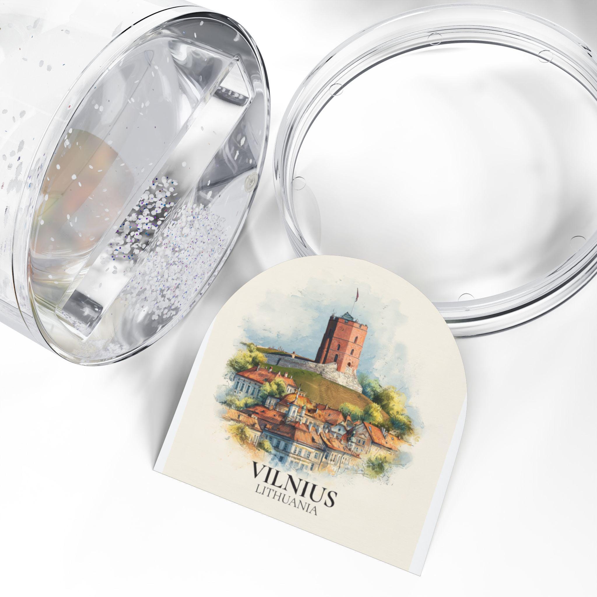 Vilnius Lithuania Snow Globe, Personalized Watercolor, Custom Travel Souvenir Keepsake City Dome
