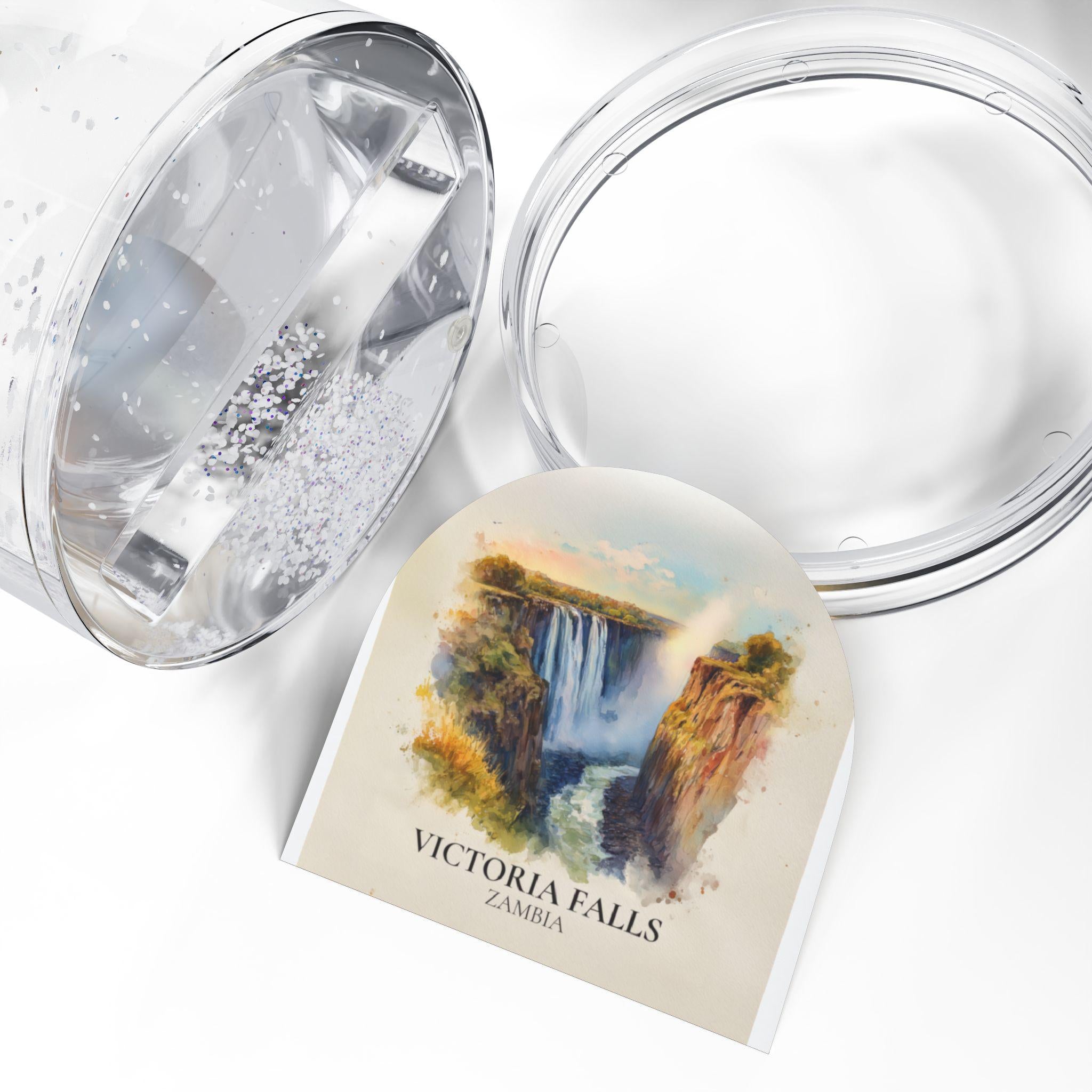 Victoria Falls Zambia Snow Globe, Personalized Watercolor, Custom Travel Souvenir Keepsake City Dome