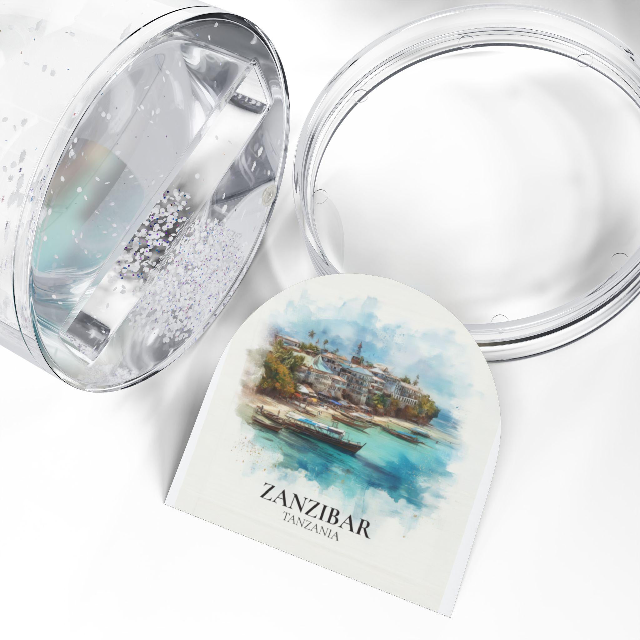 Zanzibar Tanzania Snow Globe, Personalized Watercolor, Custom Travel Souvenir Keepsake City Dome