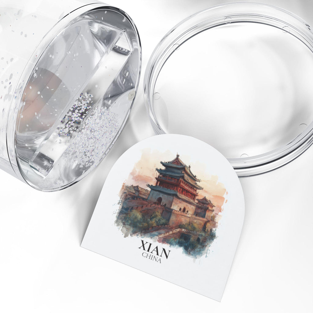 Xian China Snow Globe, Personalized Watercolor, Custom Travel Souvenir Keepsake City Dome