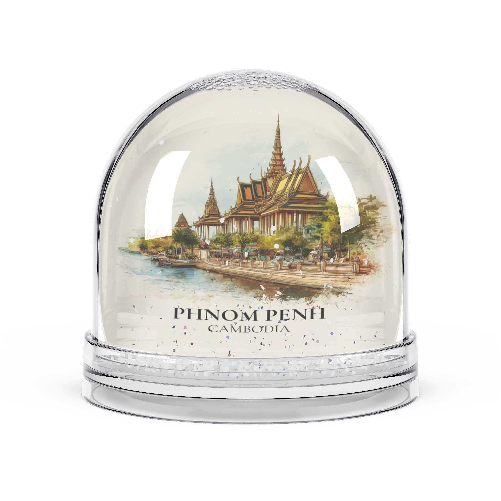 Phnom Penh Cambodia Snow Globe, Personalized Watercolor, Custom Travel Souvenir Keepsake City Dome
