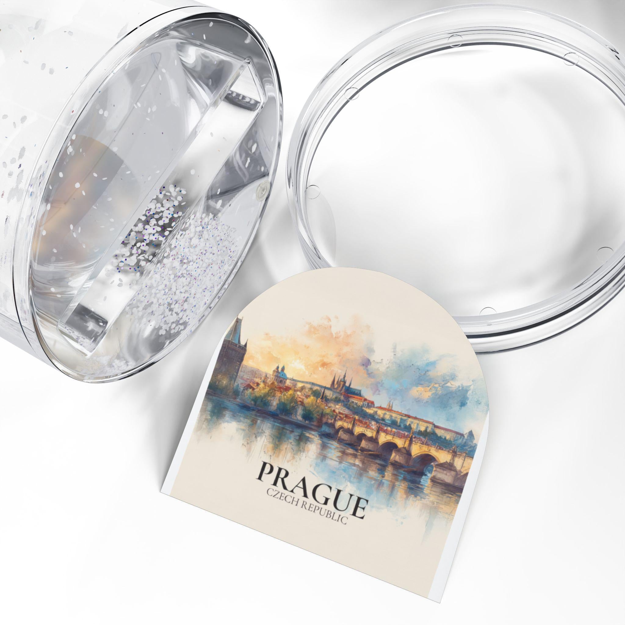 Prague Snow Globe, Personalized Czech Republic Watercolor, Custom Travel Souvenir Keepsake City Dome