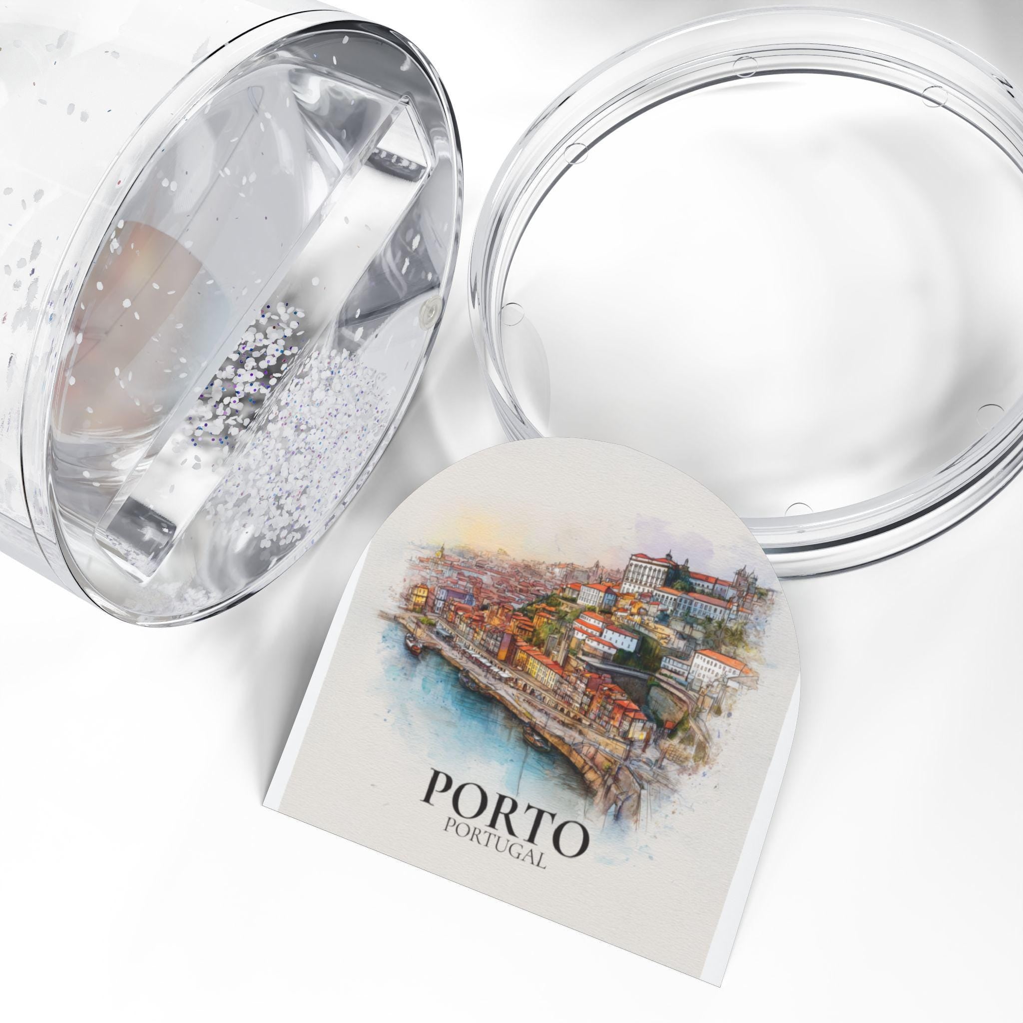 Porto Portugal Snow Globe, Personalized Watercolor, Custom Travel Souvenir Keepsake City Dome
