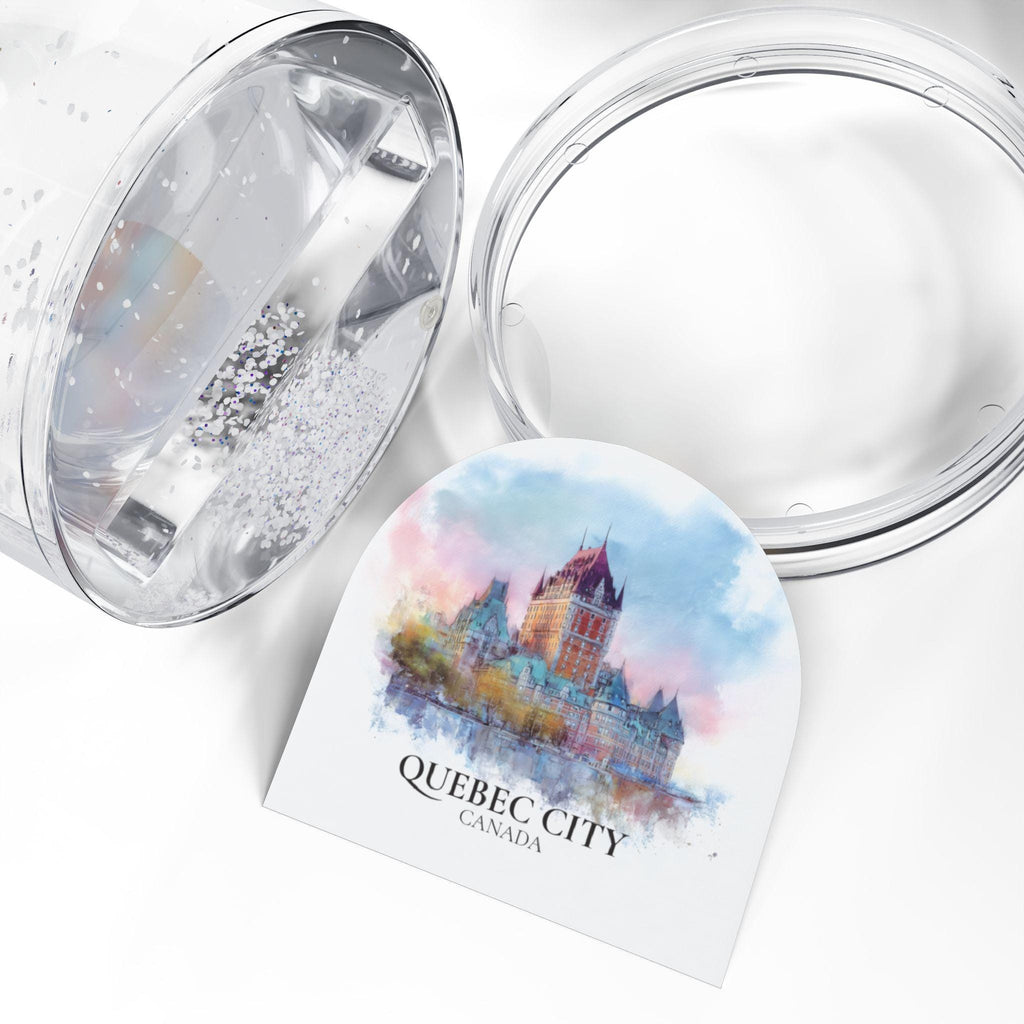 Quebec City Snow Globe, Personalized Watercolor Travel Keepsake