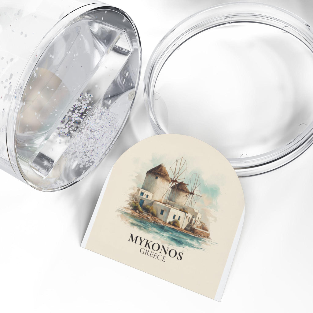 Mykonos Snow Globe Greece, Personalized Watercolor, Custom Travel Souvenir Keepsake City Dome
