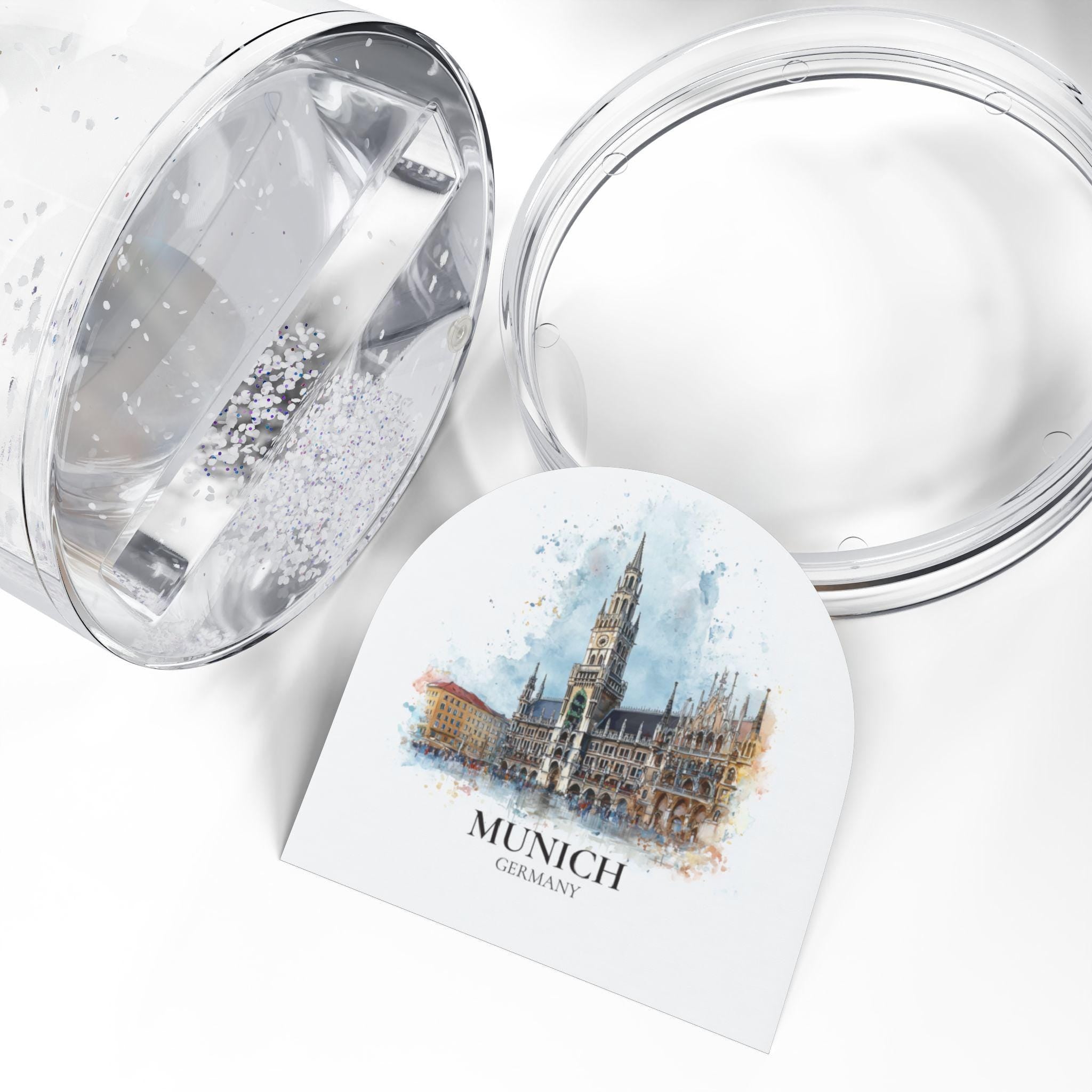 Munich Germany Snow Globe, Personalized Watercolor, Custom Travel Souvenir Keepsake City Dome
