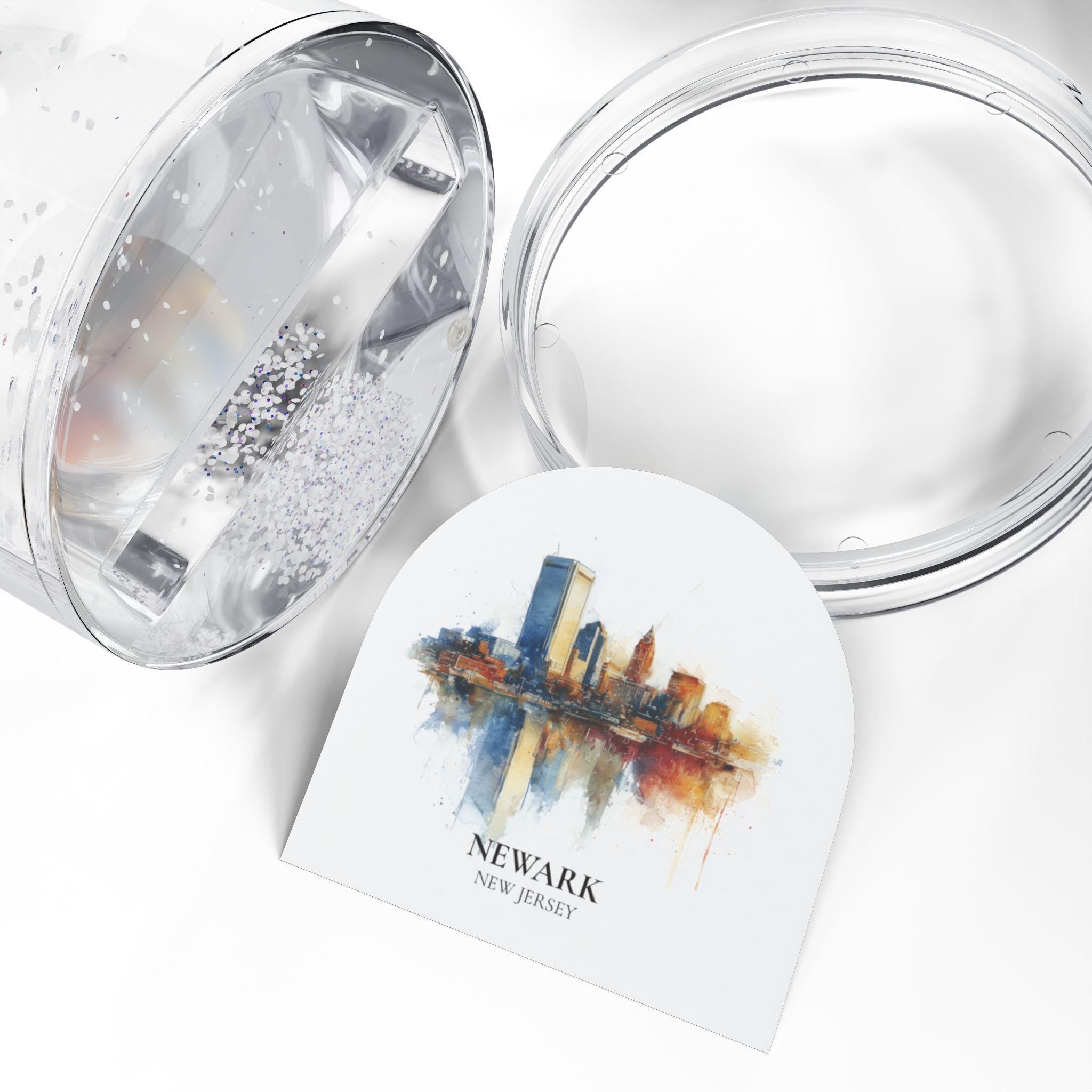 Newark New Jersey Snow Globe, Personalized Watercolor, Custom Travel Souvenir Keepsake City Dome