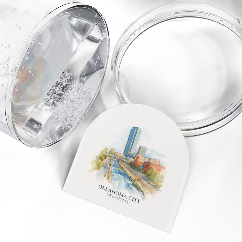 Oklahoma City Snow Globe, Personalized Watercolor Travel Keepsake