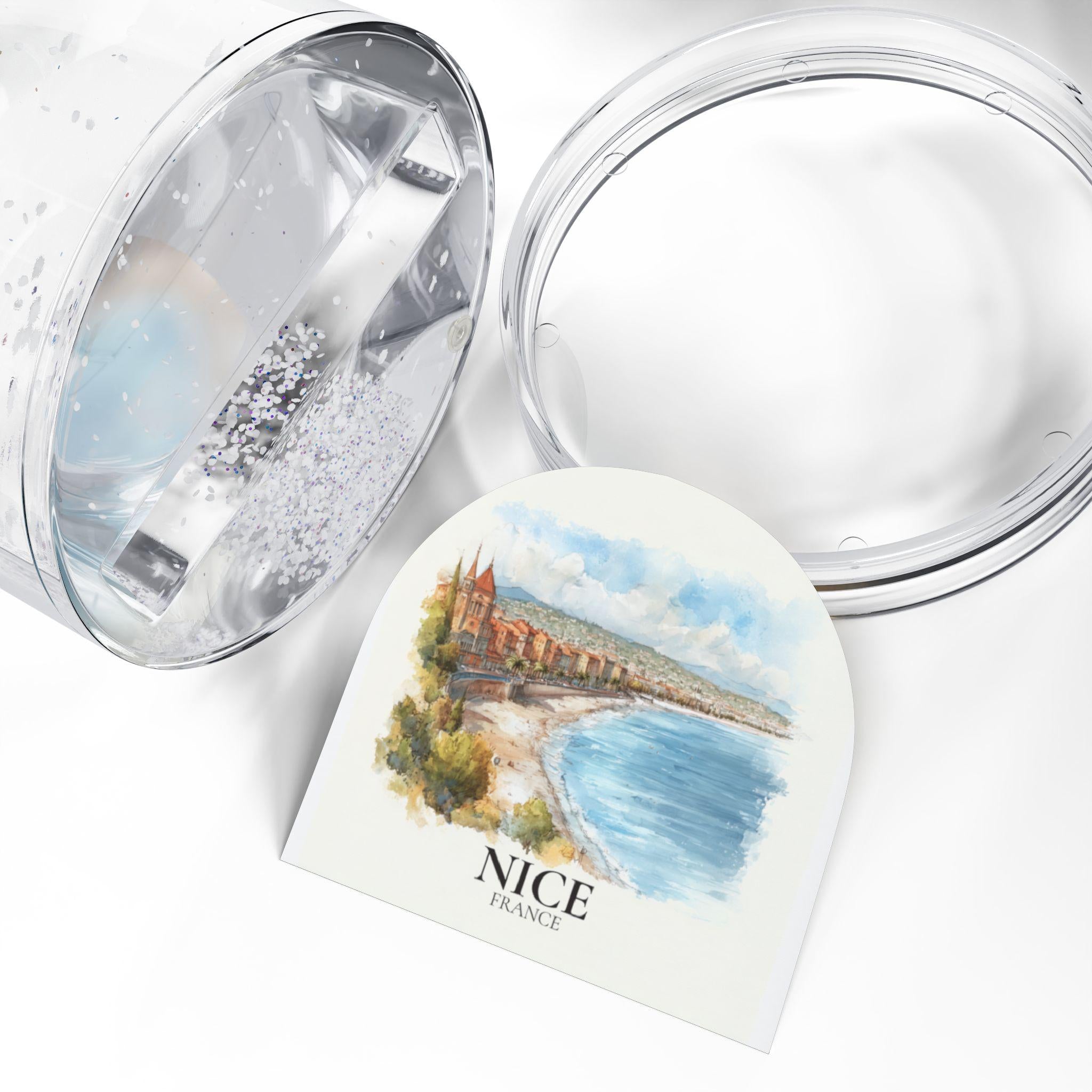 Nice France Snow Globe, Personalized Watercolor, Custom Travel Souvenir Keepsake City Dome