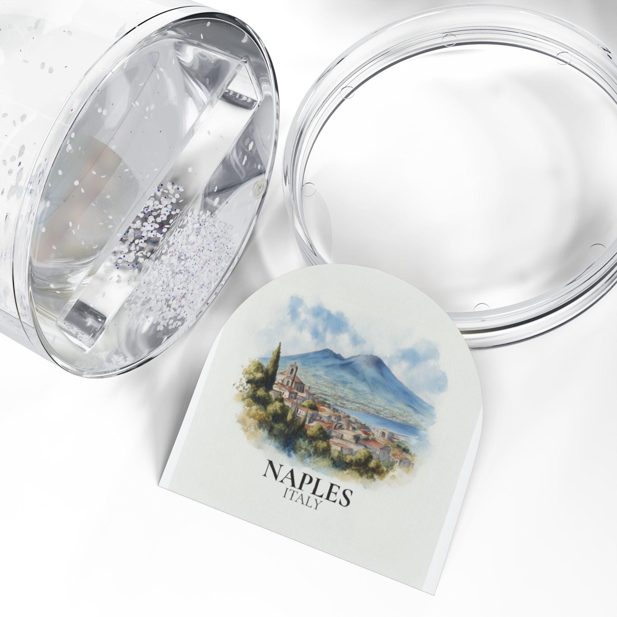 Naples Italy Snow Globe, Personalized Watercolor, Custom Travel Souvenir Keepsake City Dome