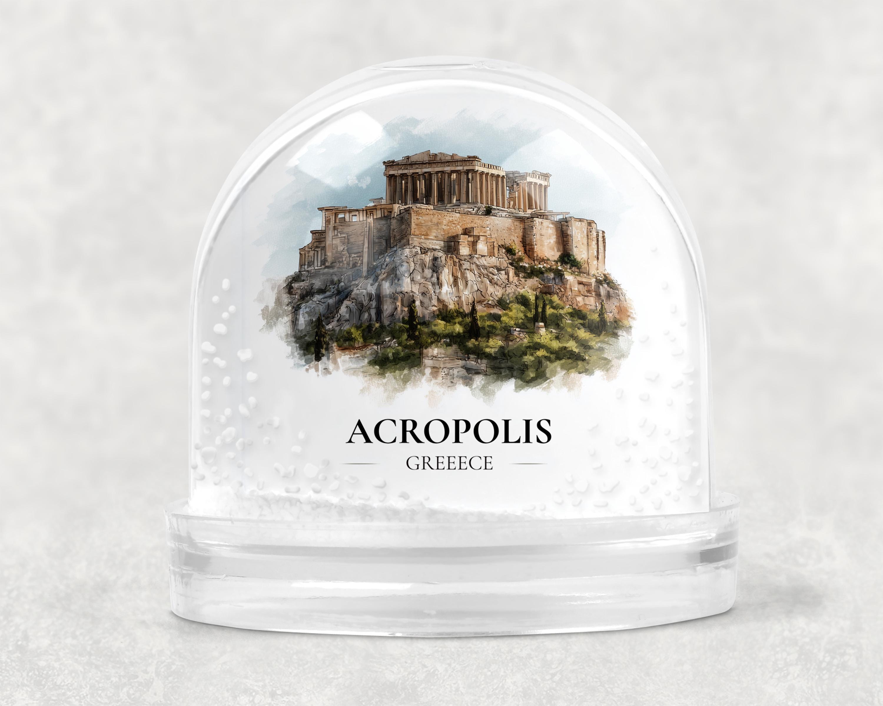 Acropolis Greece Snow Globe, Personalized Watercolor, Custom Travel Souvenir Keepsake City Dome