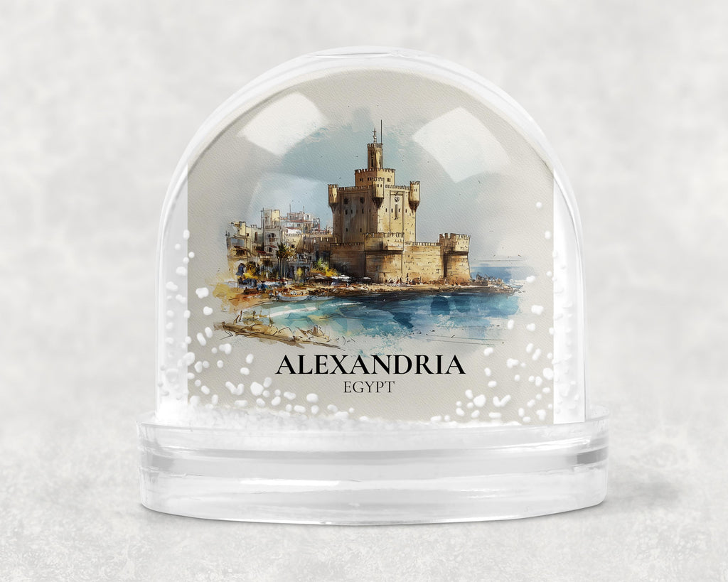 Alexandria Egypt Snow Globe, Personalized Watercolor, Custom Travel Souvenir Keepsake City Dome