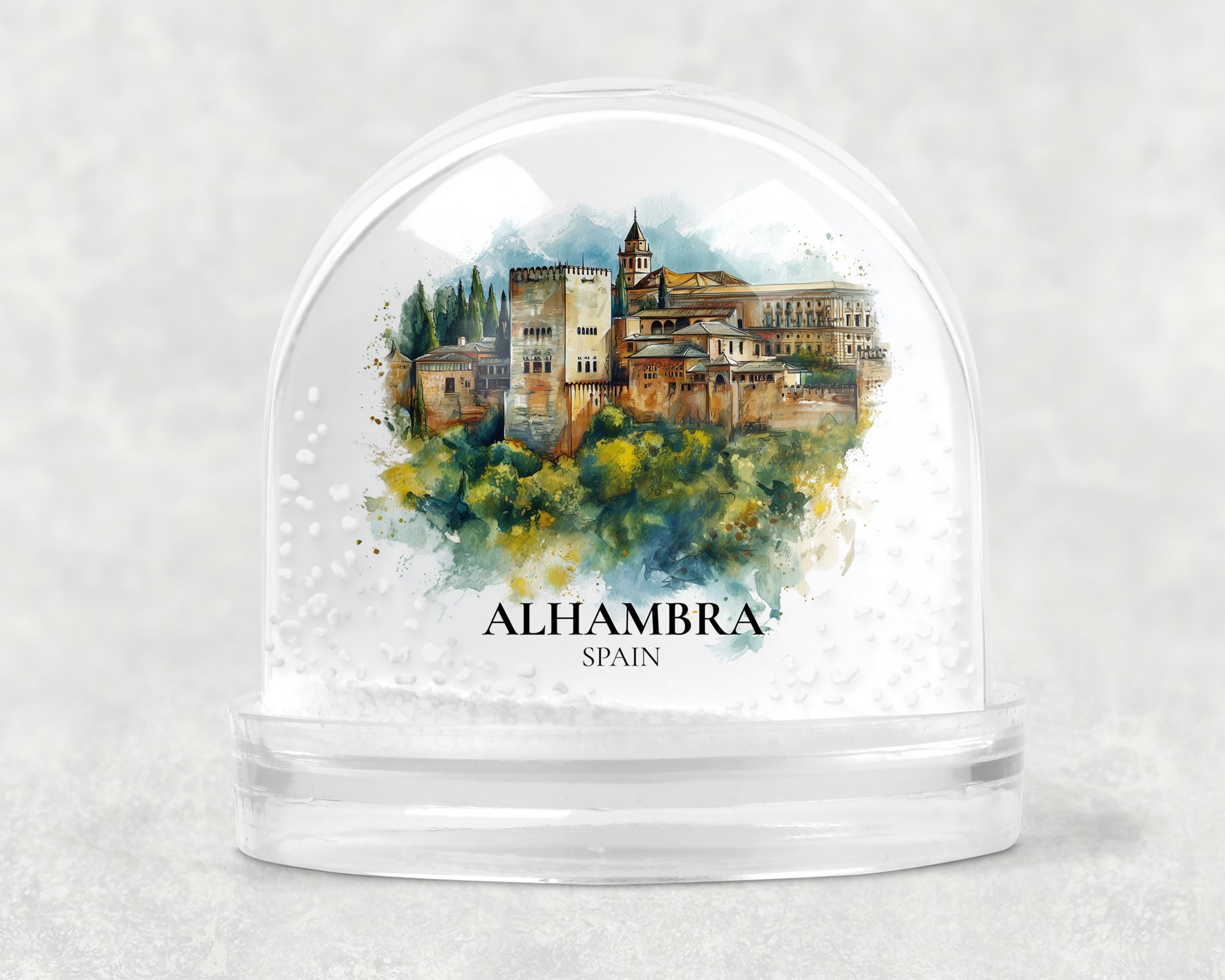 Alhambra Spain Snow Globe, Personalized Watercolor, Custom Travel Souvenir Keepsake City Dome