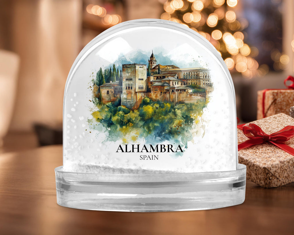 Alhambra Spain Snow Globe, Personalized Watercolor, Custom Travel Souvenir Keepsake City Dome