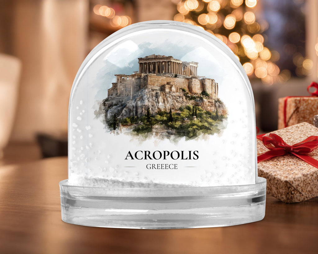 Acropolis Greece Snow Globe, Personalized Watercolor, Custom Travel Souvenir Keepsake City Dome
