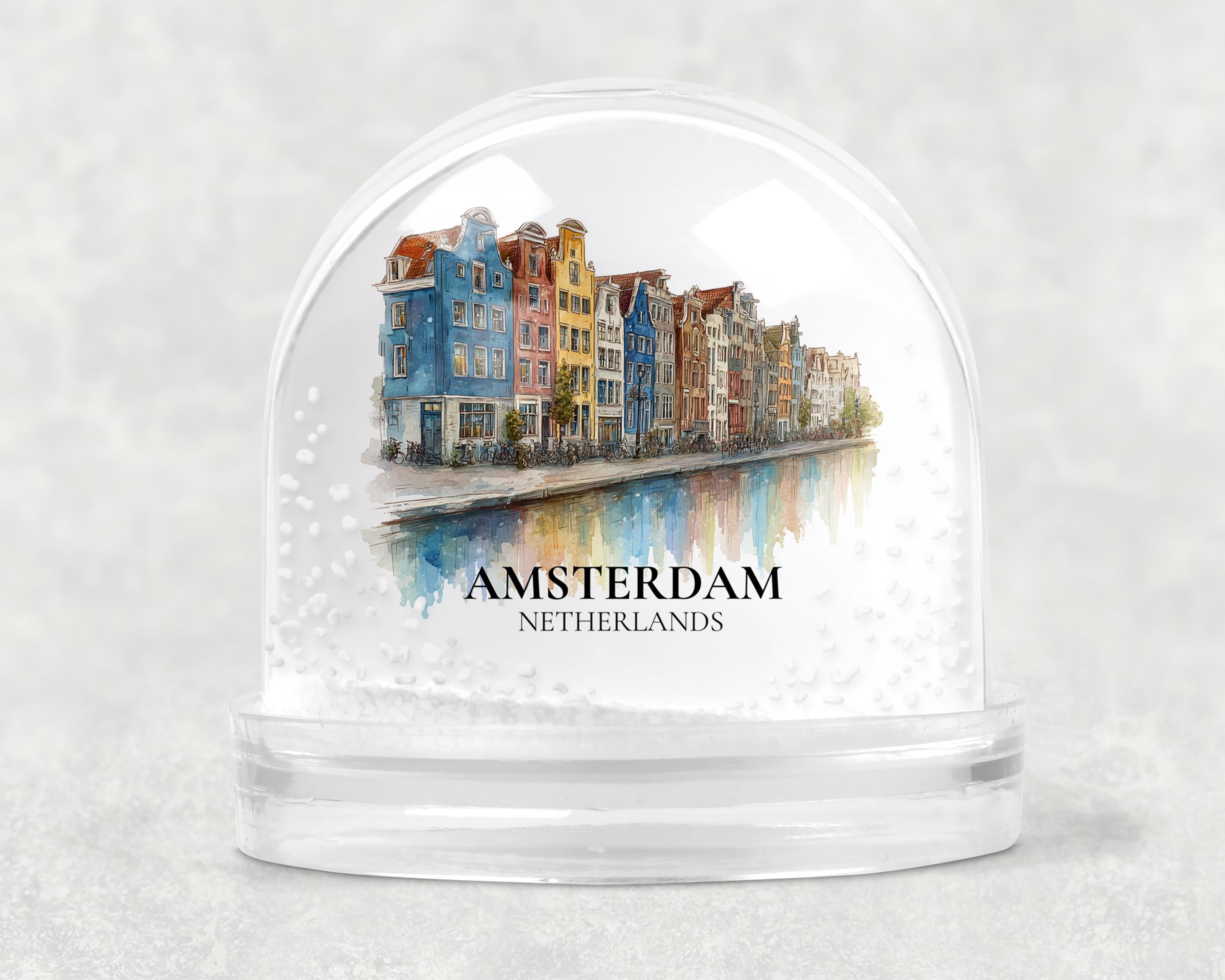 Amsterdam Snow Globe Netherlands, Personalized Watercolor, Custom Travel Souvenir Keepsake City Dome
