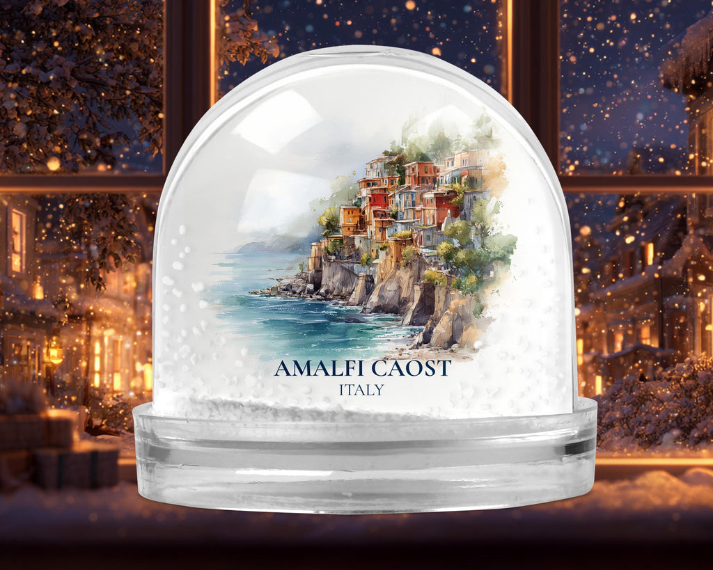Amalfi Coast Snow Globe, Personalized Italy Watercolor, Custom Travel Souvenir Keepsake City Dome