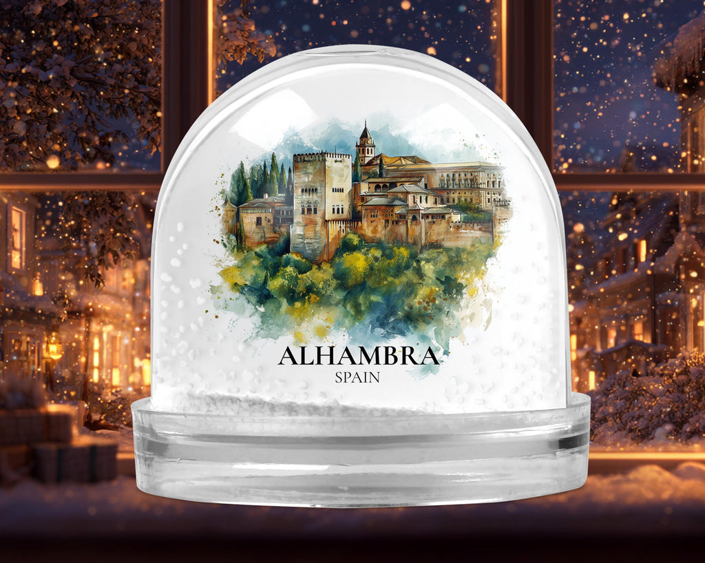 Alhambra Spain Snow Globe, Personalized Watercolor, Custom Travel Souvenir Keepsake City Dome