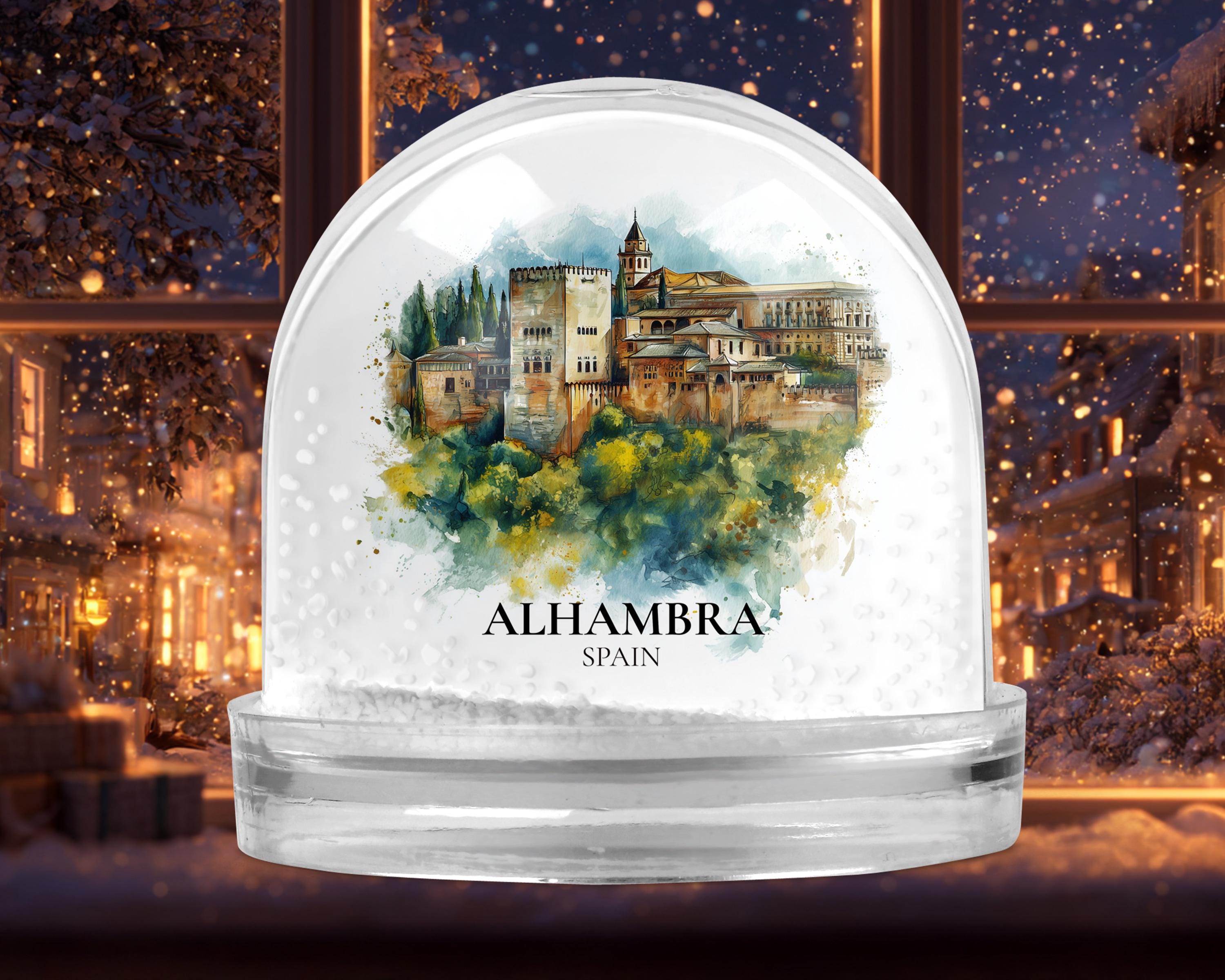 Alhambra Spain Snow Globe, Personalized Watercolor, Custom Travel Souvenir Keepsake City Dome