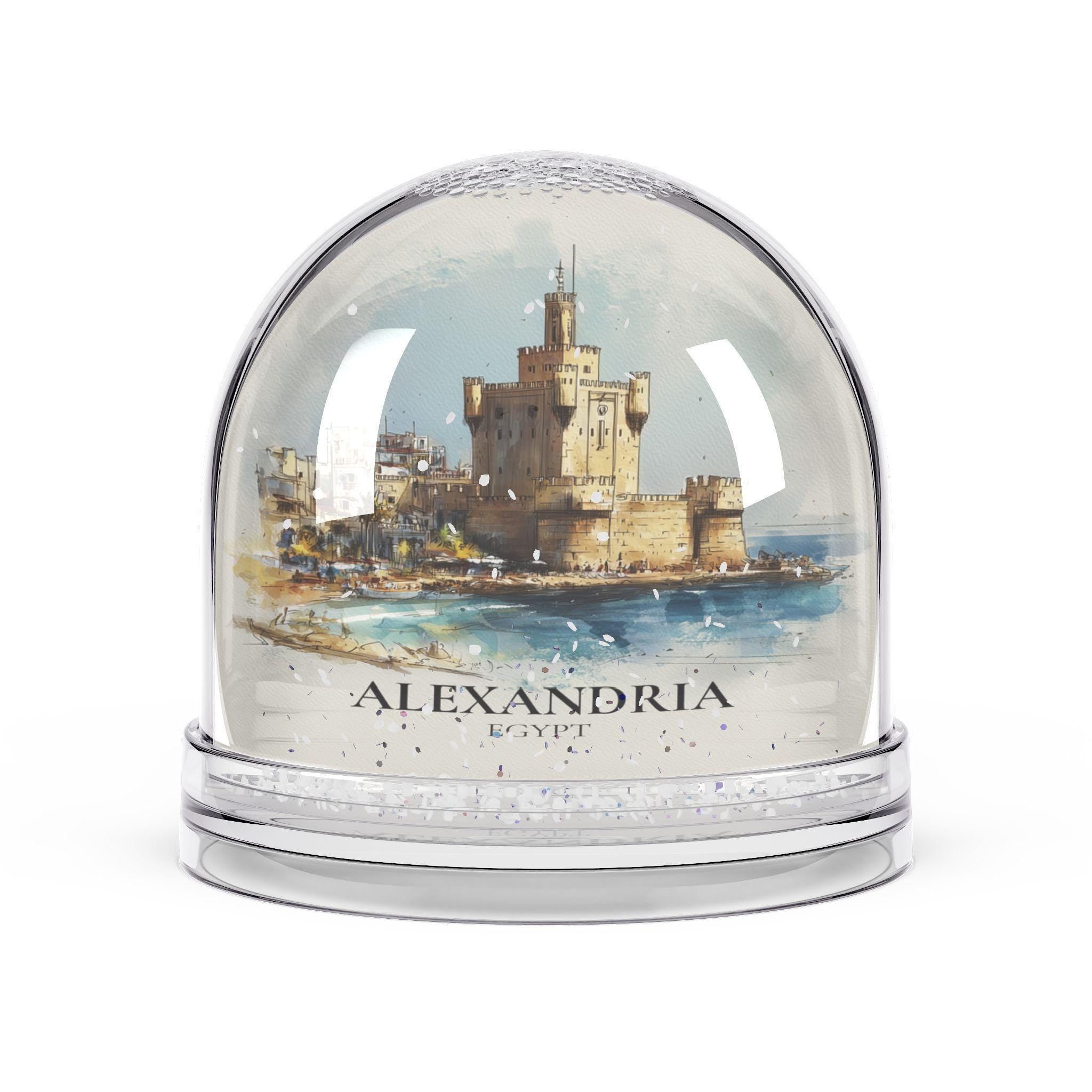 Alexandria Egypt Snow Globe, Personalized Watercolor, Custom Travel Souvenir Keepsake City Dome