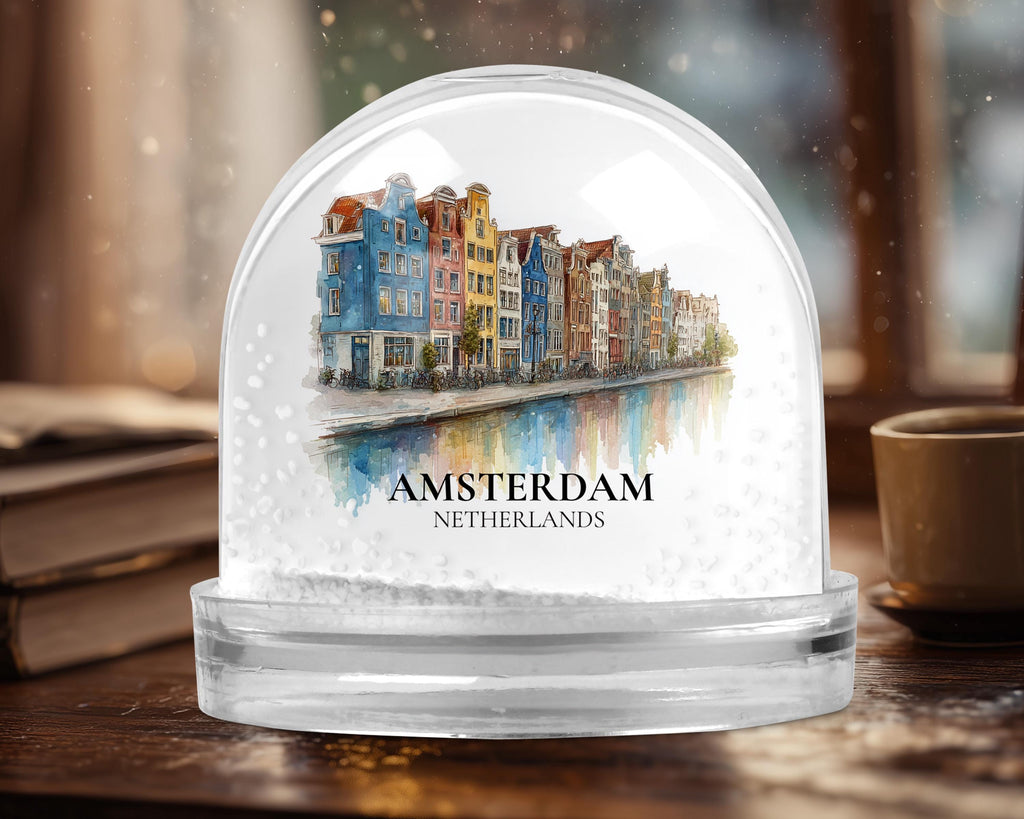 Amsterdam Snow Globe Netherlands, Personalized Watercolor, Custom Travel Souvenir Keepsake City Dome