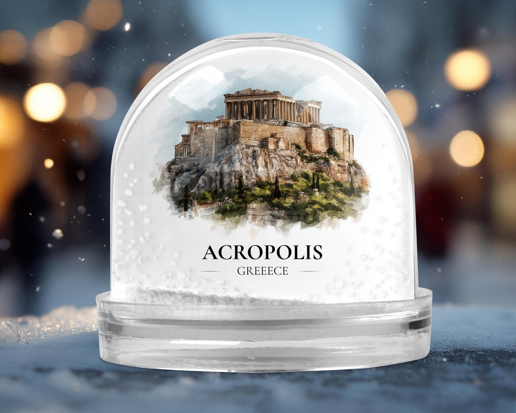 Acropolis Greece Snow Globe, Personalized Watercolor, Custom Travel Souvenir Keepsake City Dome