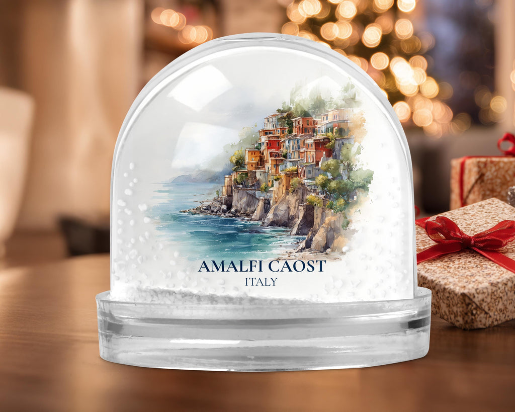 Amalfi Coast Snow Globe, Personalized Italy Watercolor, Custom Travel Souvenir Keepsake City Dome
