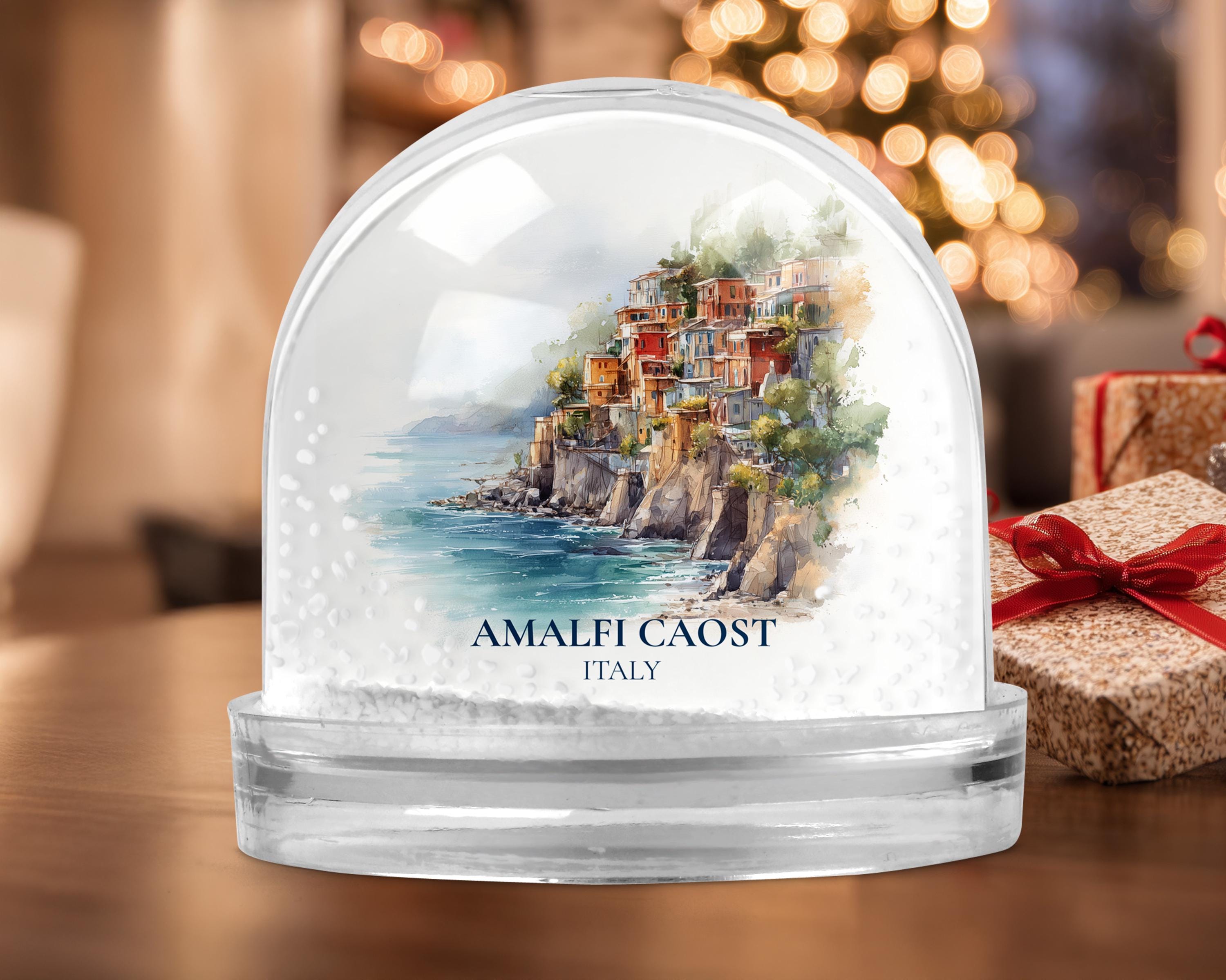 Amalfi Coast Snow Globe, Personalized Italy Watercolor, Custom Travel Souvenir Keepsake City Dome
