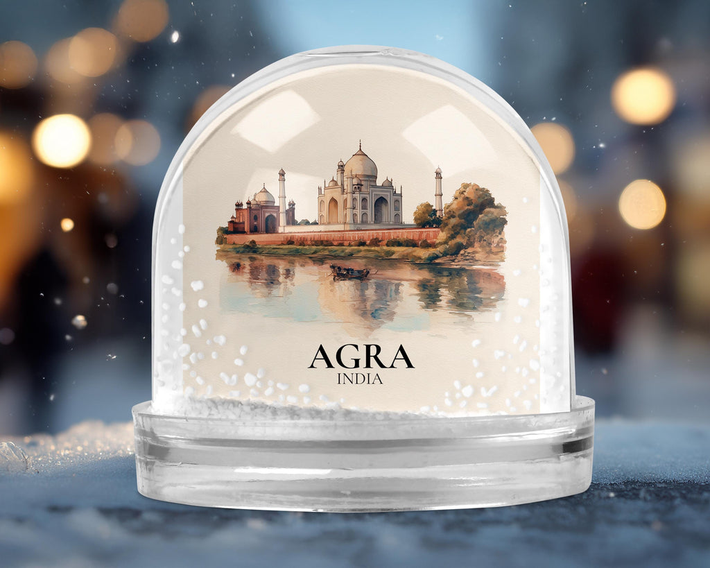 Agra India Snow Globe, Personalized Watercolor, Custom Travel Souvenir Keepsake City Dome