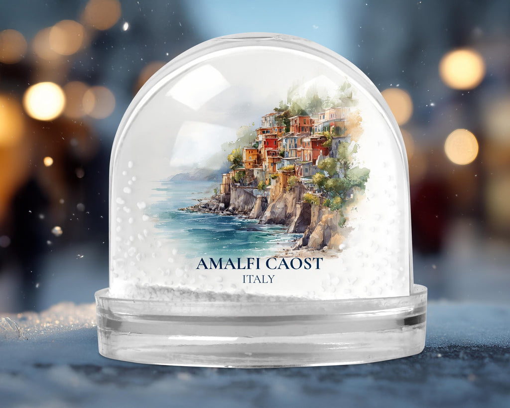 Amalfi Coast Snow Globe, Personalized Italy Watercolor, Custom Travel Souvenir Keepsake City Dome