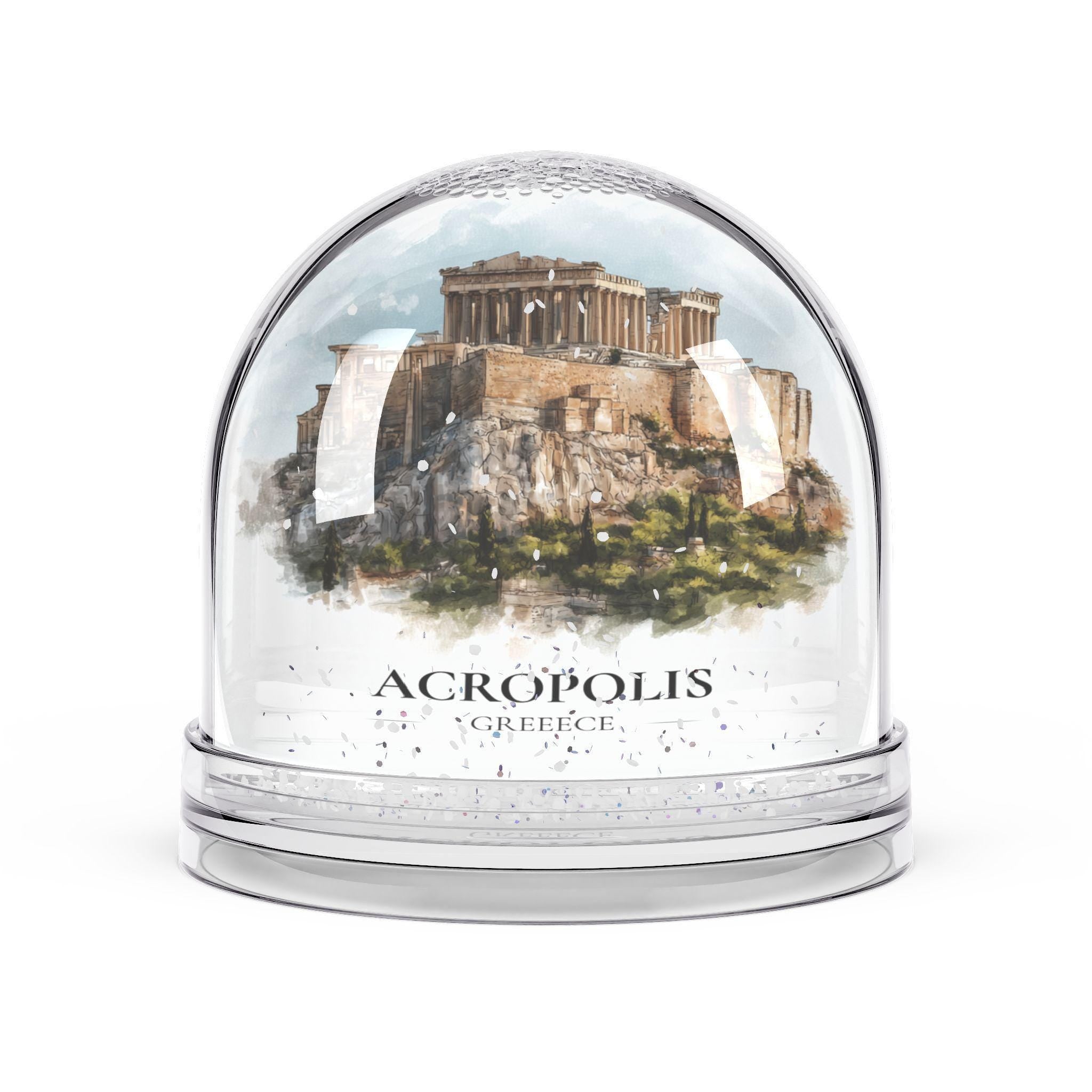 Acropolis Greece Snow Globe, Personalized Watercolor, Custom Travel Souvenir Keepsake City Dome