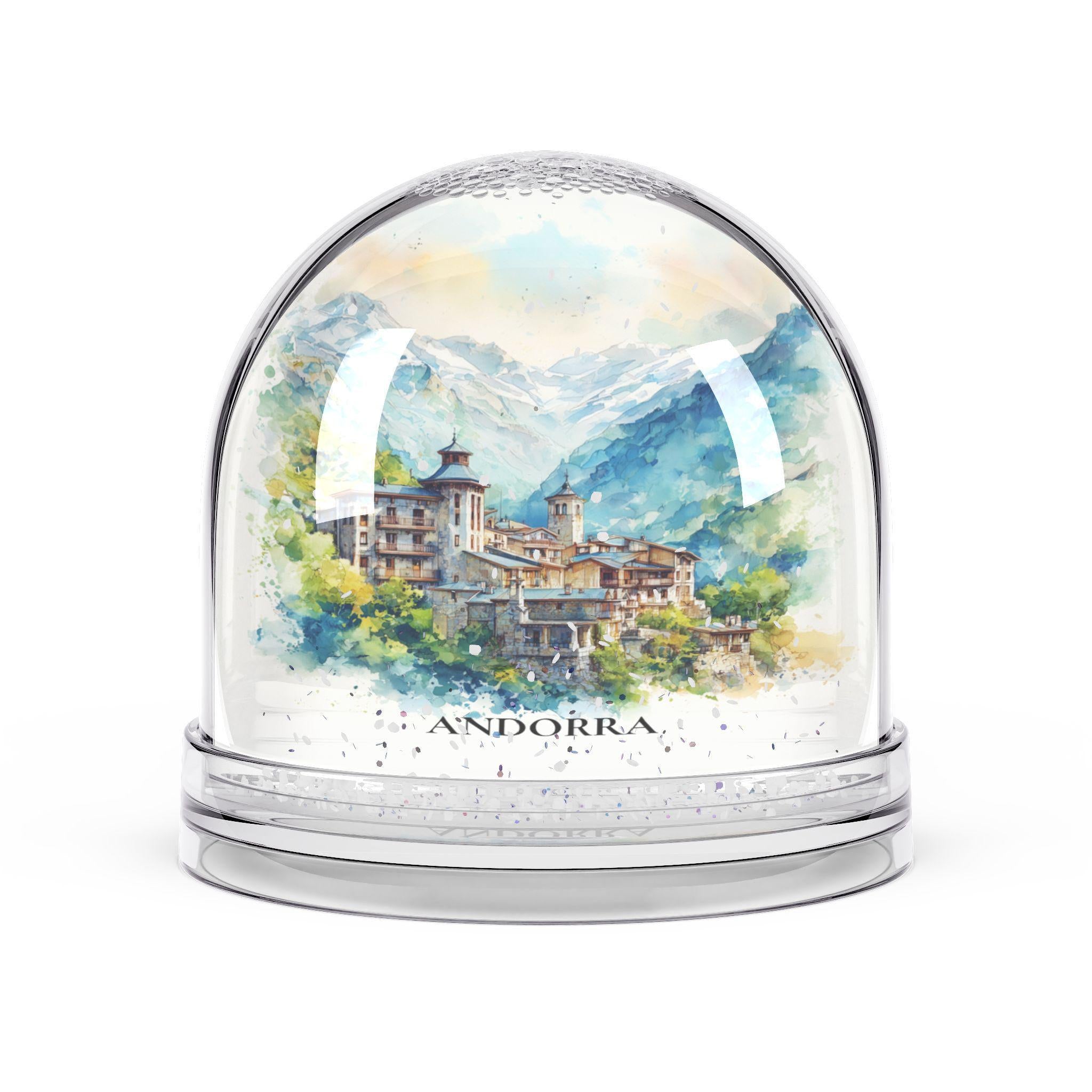 Andorra la Vella Andorra Snow Globe, Personalized Watercolor, Custom Travel Souvenir Keepsake City Dome