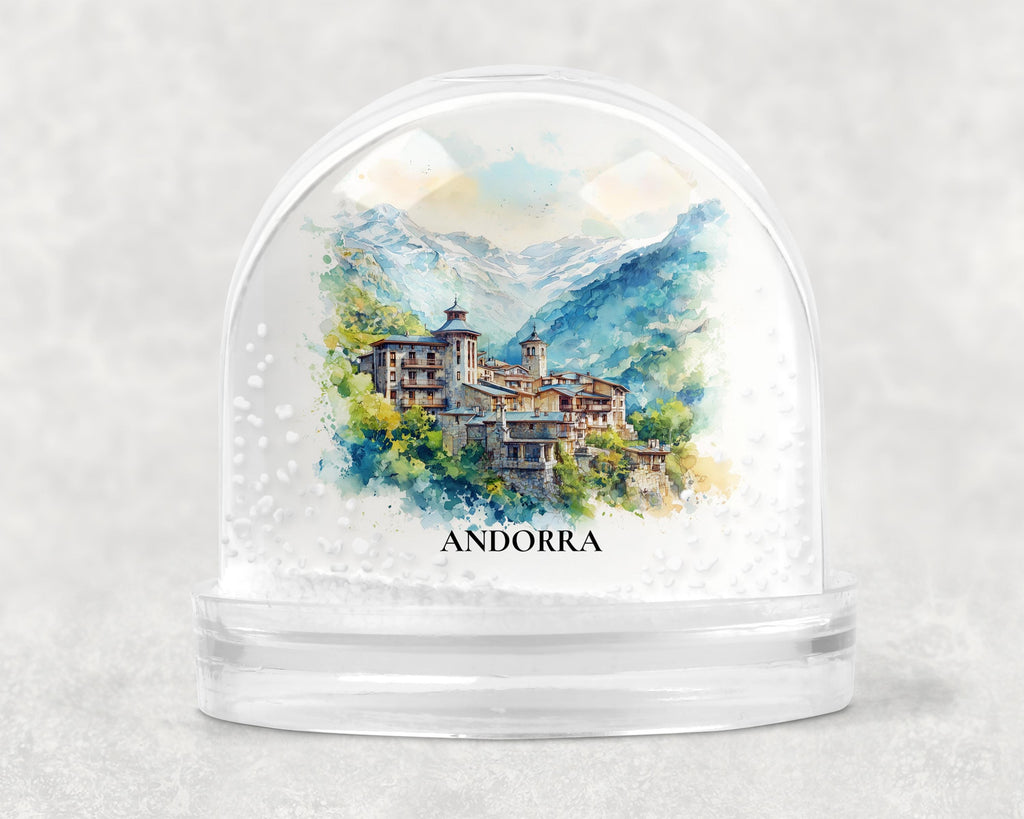 Andorra la Vella Andorra Snow Globe, Personalized Watercolor, Custom Travel Souvenir Keepsake City Dome