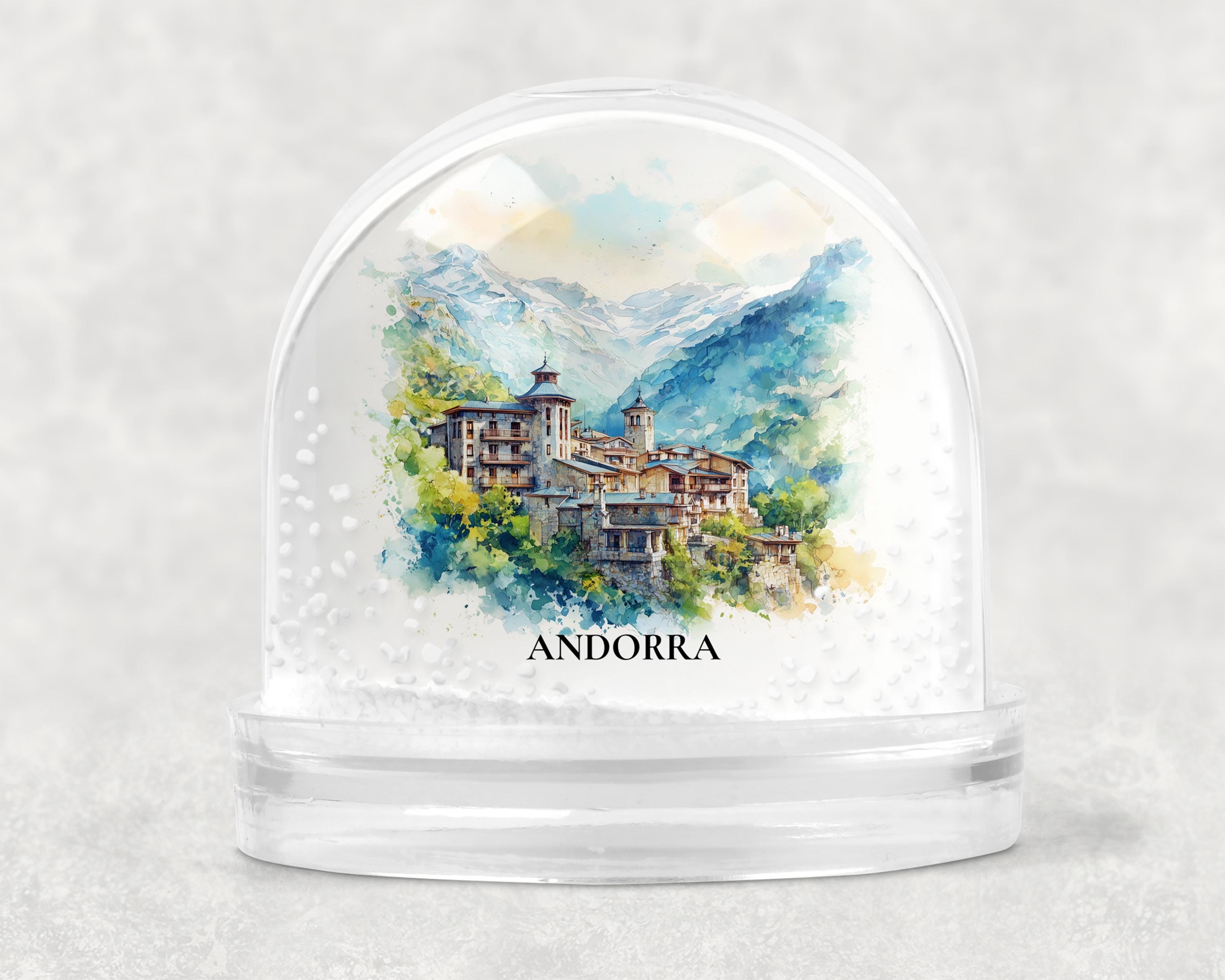 Andorra la Vella Andorra Snow Globe, Personalized Watercolor, Custom Travel Souvenir Keepsake City Dome