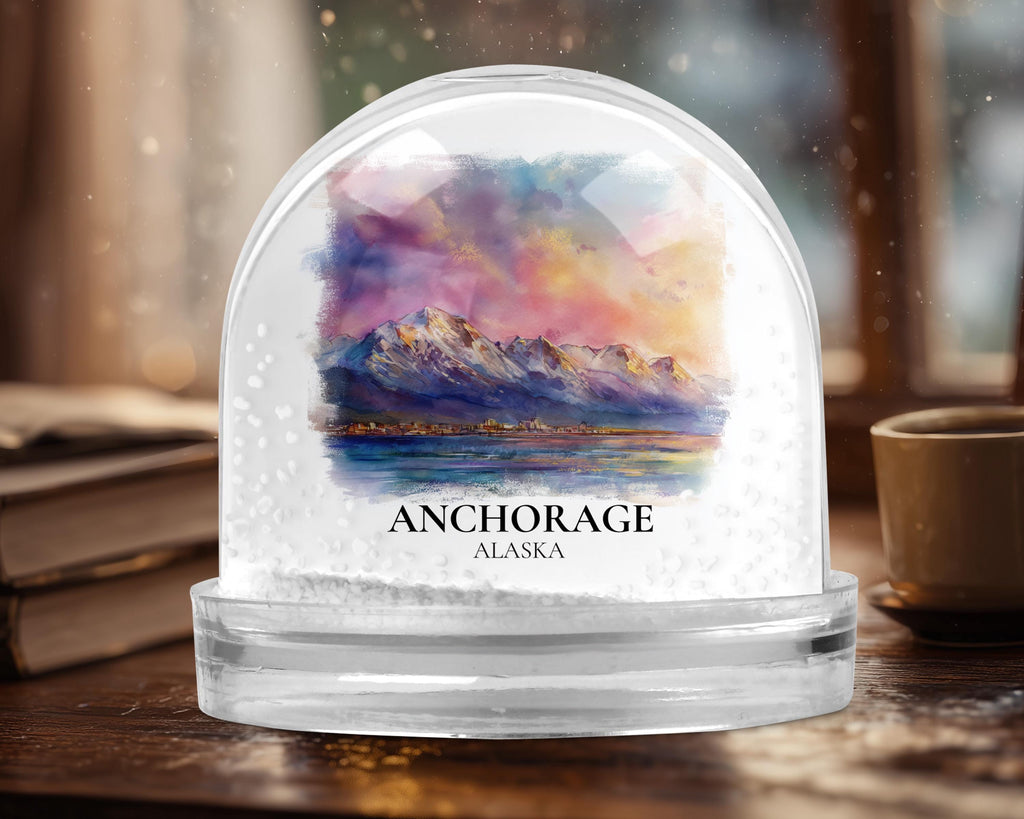 Anchorage Alaska Snow Globe, Personalized Watercolor, Custom Travel Souvenir Keepsake City Dome