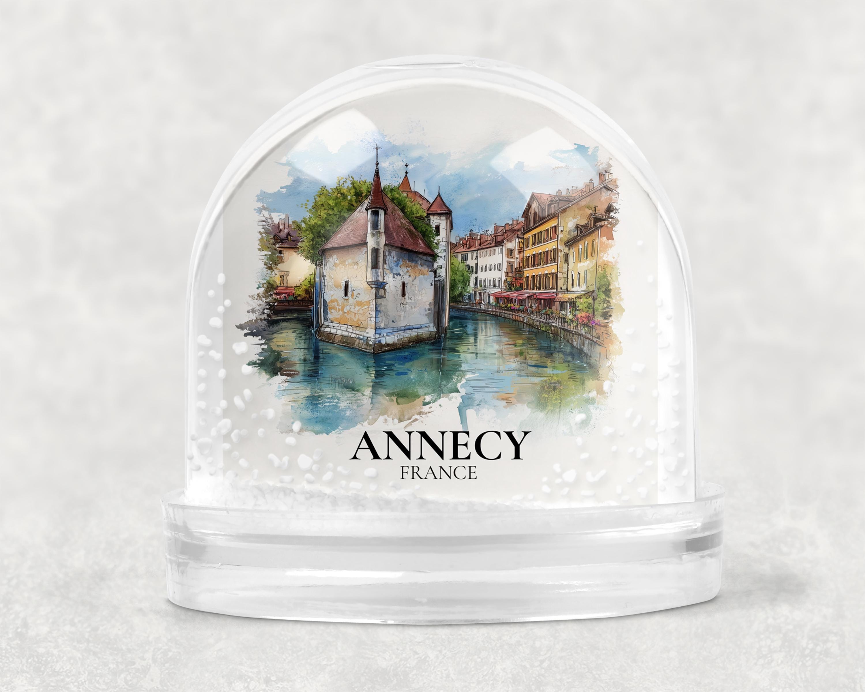 Annecy France Snow Globe, Personalized Watercolor, Custom Travel Souvenir Keepsake City Dome